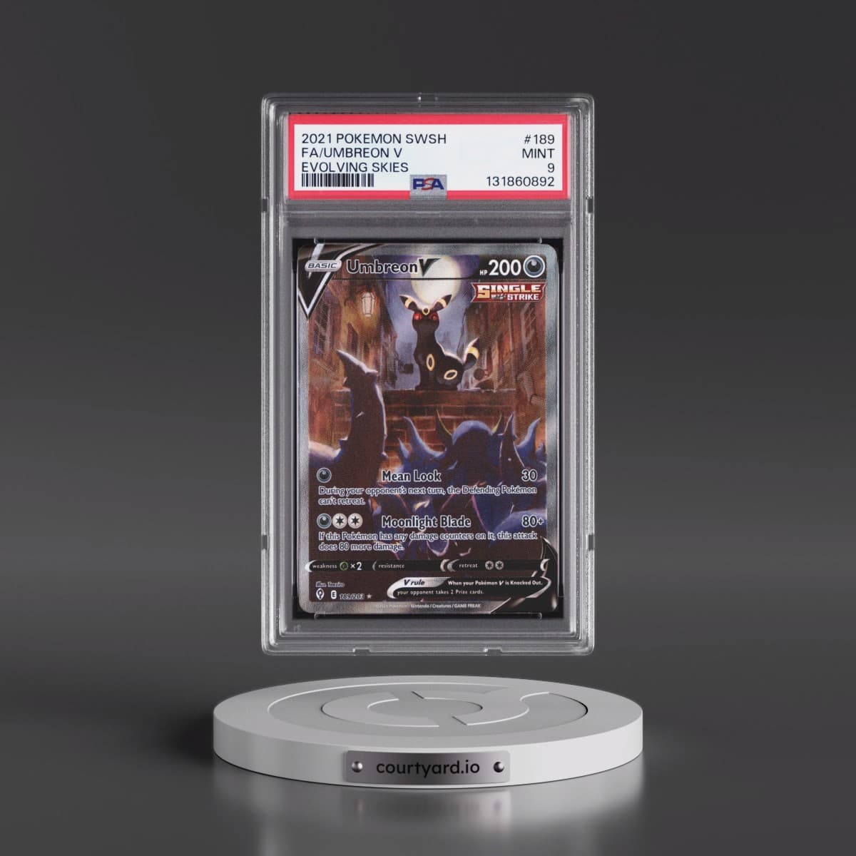 2021 Pokémon Sword & Shield Evolving Skies #189 Umbreon V - Holo Full Art (PSA 9 MINT)