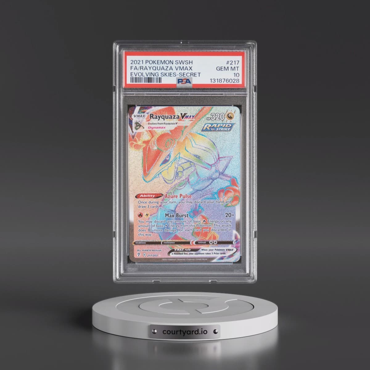 2021 Pokémon Sword & Shield Evolving Skies #217 Rayquaza Vmax - Full Art Secret (PSA 10 GEM MINT)