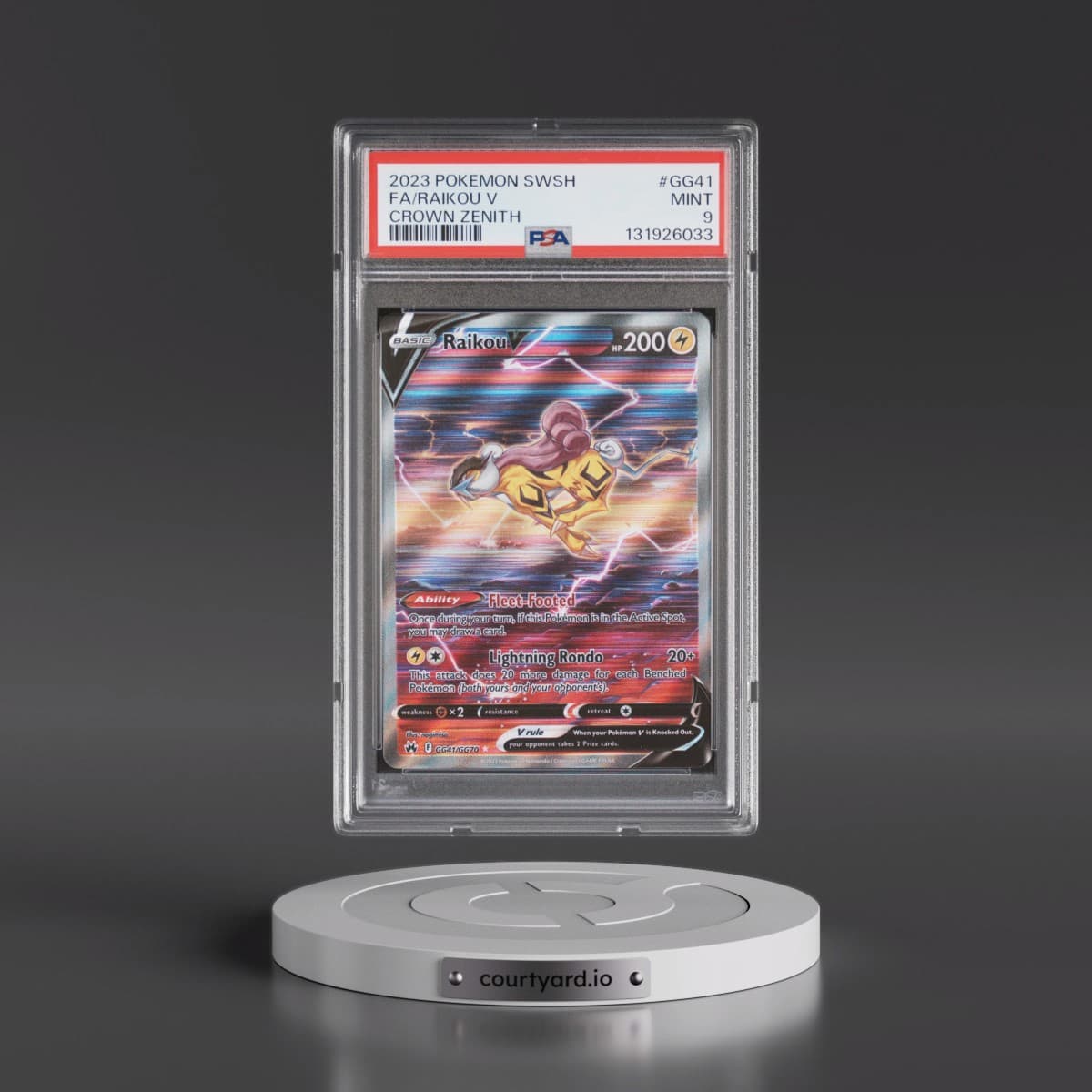 2023 Pokémon Sword and Shield Crown Zenith #GG41 Raikou V - Holo Full Art (PSA 9 MINT)