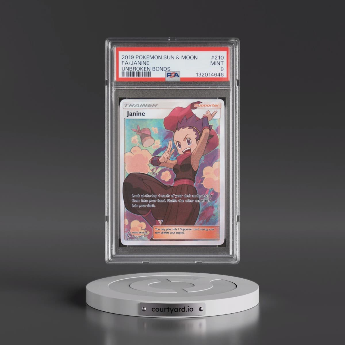 2019 Pokémon Sun & Moon Unbroken Bonds #210 Janine - Full Art (PSA 9 MINT)