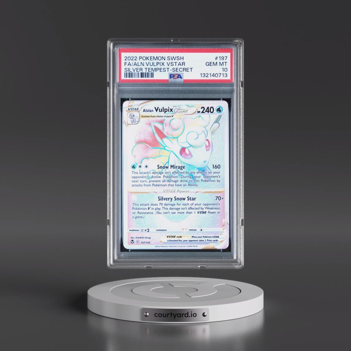 2022 Pokémon Sword & Shield Silver Tempest #197 Alolan Vulpix Vstar - Full Art Secret (PSA 10 GEM MINT)