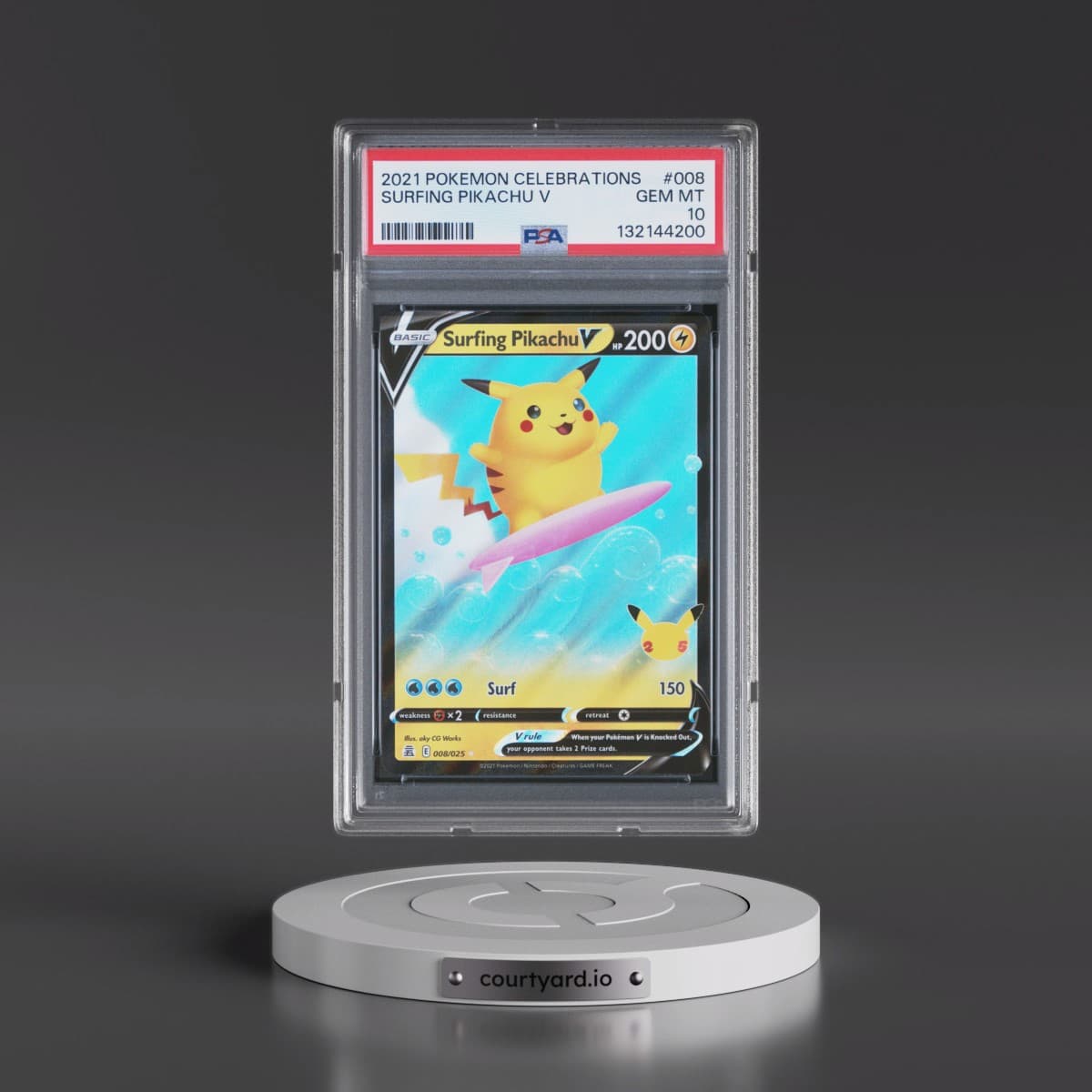 2021 Pokémon Celebrations #008 Surfing Pikachu V - Holo (PSA 10 GEM MINT)