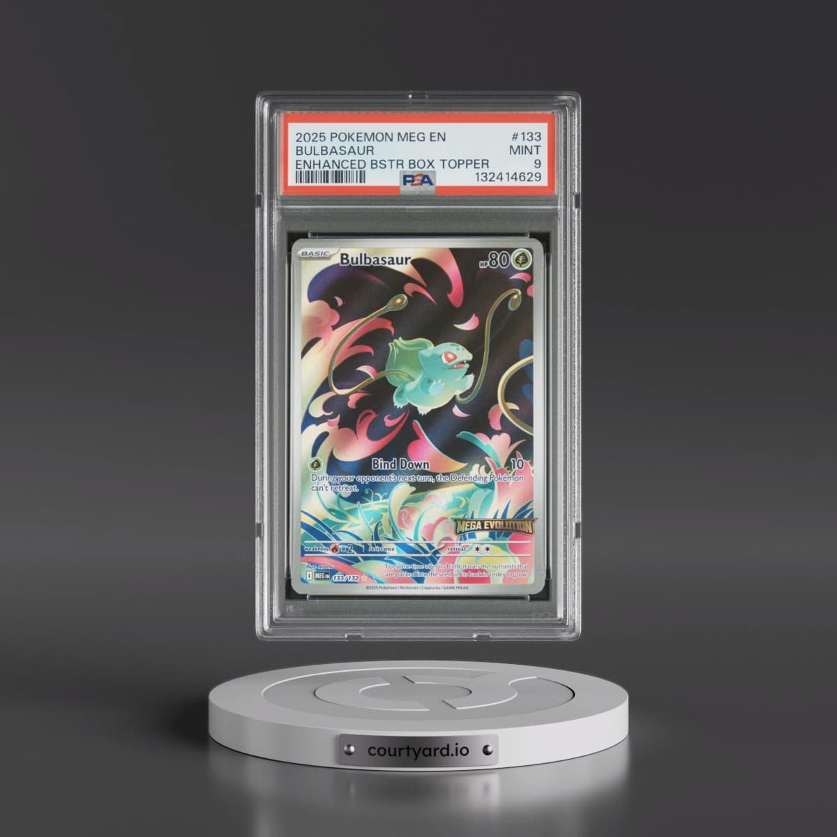 2025 Pokémon Meg EN-Mega Evolution #133 Bulbasaur - Enhanced Booster Box Topper (PSA 9 MINT)
