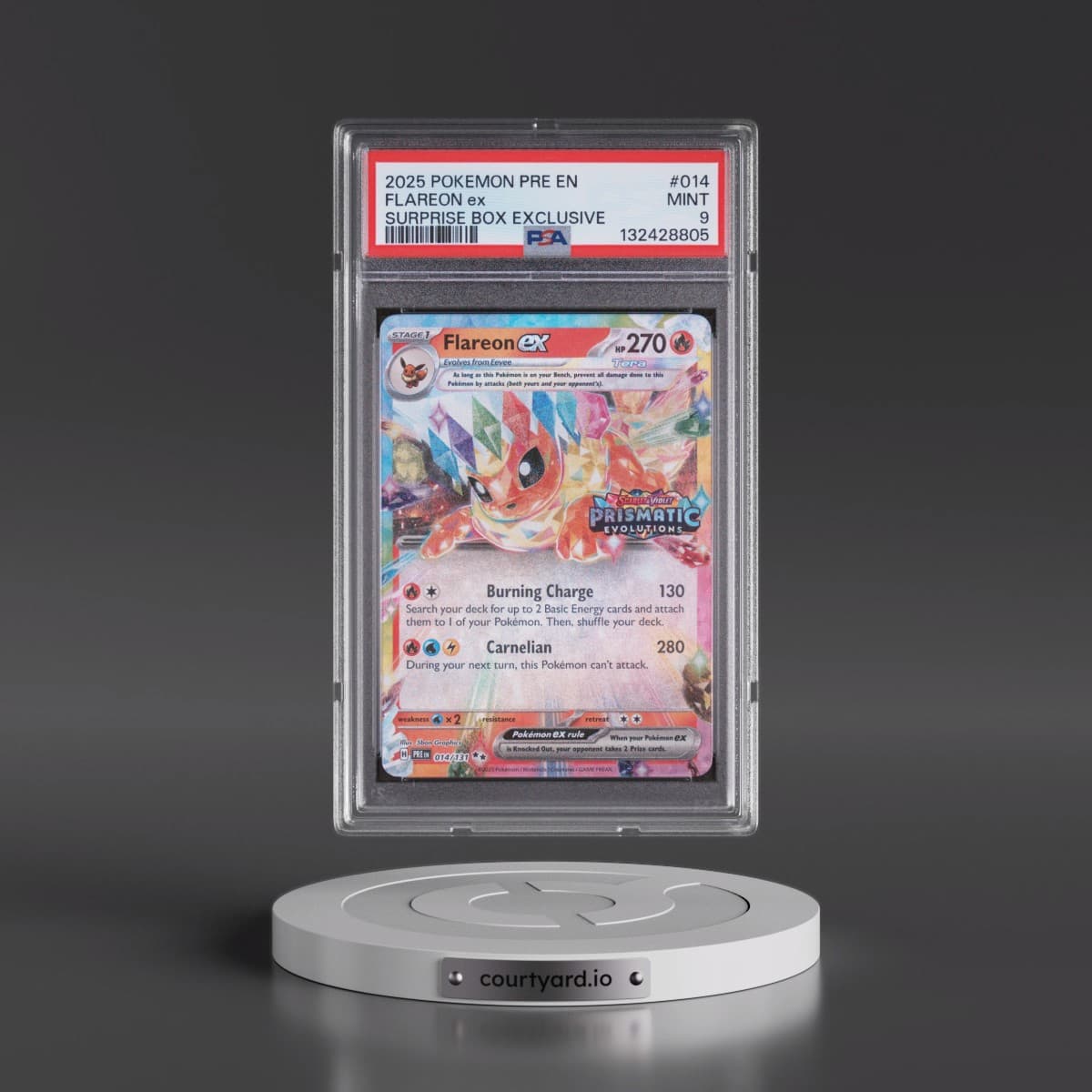 2025 Pokémon Pre EN-Prismatic Evolutions #014 Flareon EX - Holo Surprise Box Exclusive (PSA 9 MINT)