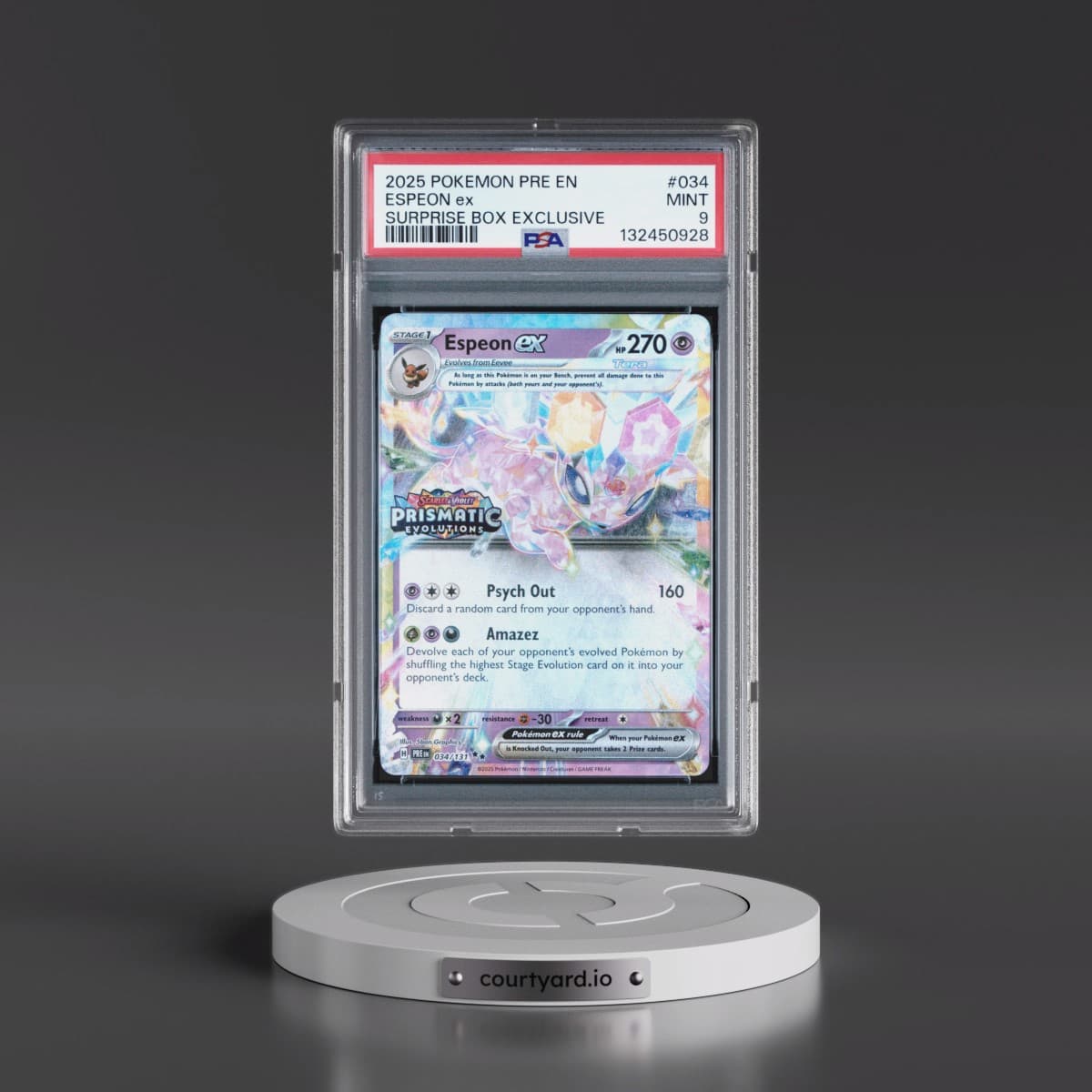 2025 Pokémon Pre EN-Prismatic Evolutions #034 Espeon EX - Holo Surprise Box Exclusive (PSA 9 MINT)