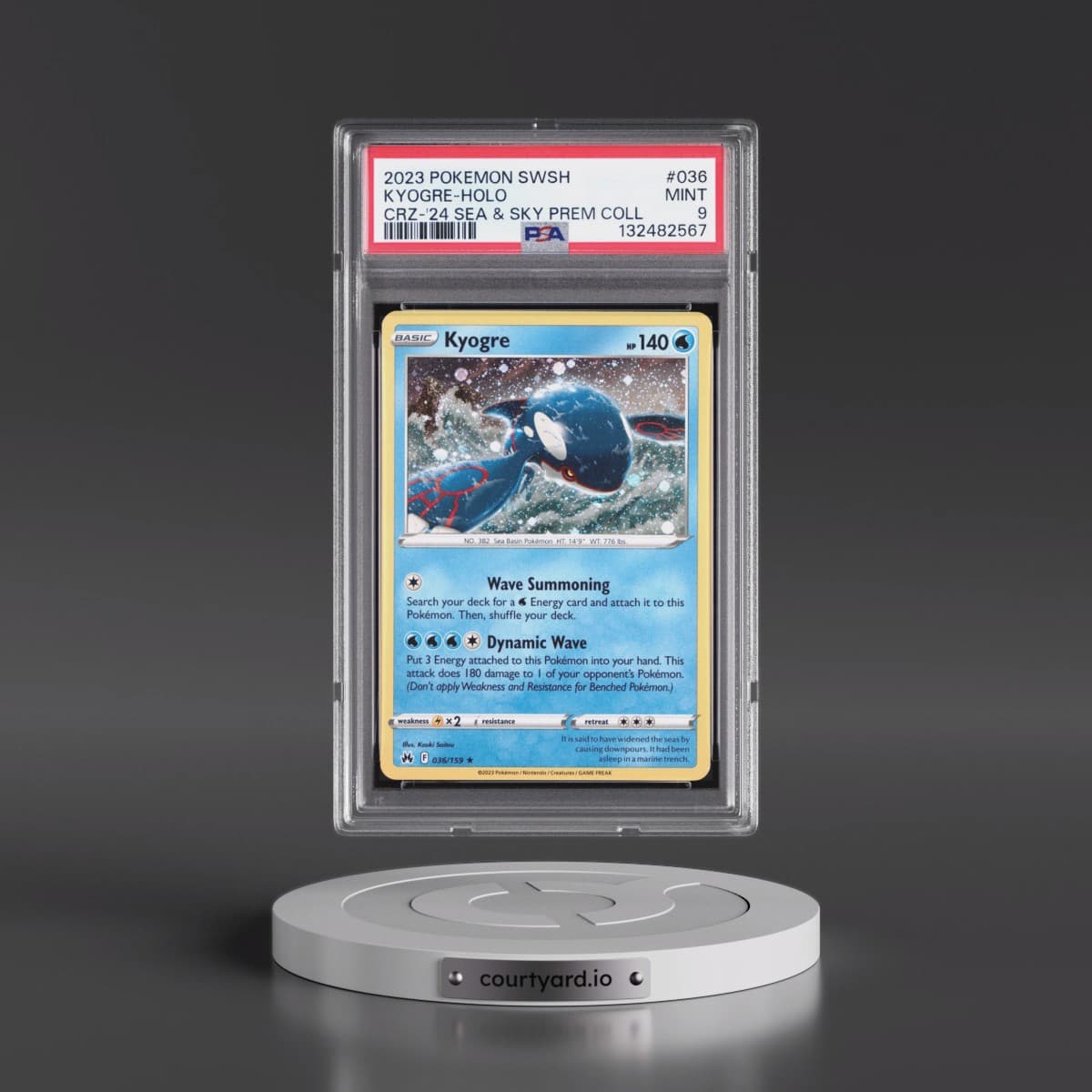 2023 Pokémon Sword and Shield Crown Zenith #036 Kyogre - Holo 2024 Sea & Sky Premium Collection (PSA 9 MINT)