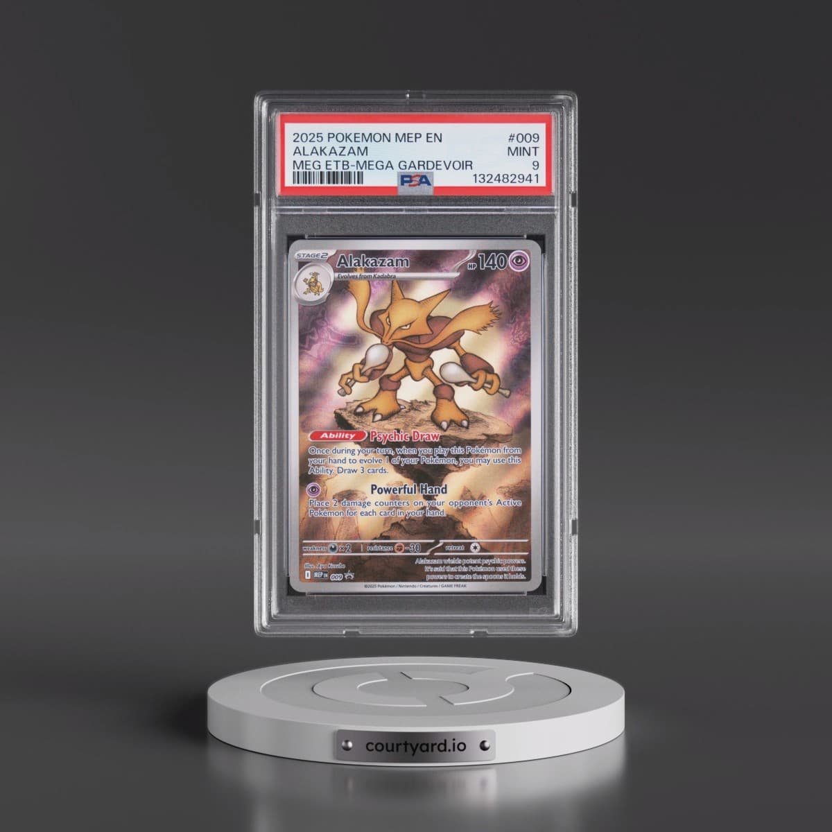 2025 Pokémon Mep EN-Me Black Star Promo #009 Alakazam - Mega Evolution Elite Trainer Box-Mega Gardevoir (PSA 9 MINT)