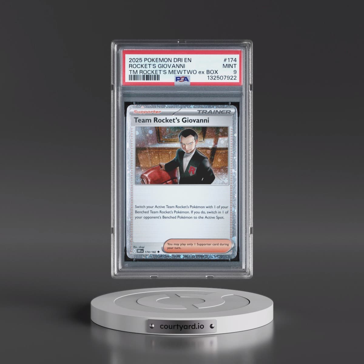2025 Pokémon Dri EN-Destined Rivals #174 Team Rocket's Giovanni - Team Rocket's Mewtwo EX Box (PSA 9 MINT)