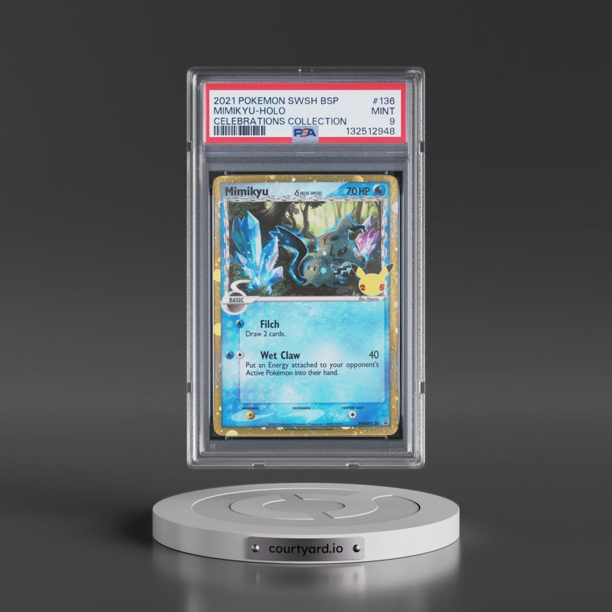 2021 Pokémon Swsh Black Star Promo #136 Mimikyu - Holo Celebrations Collection (PSA 9 MINT)