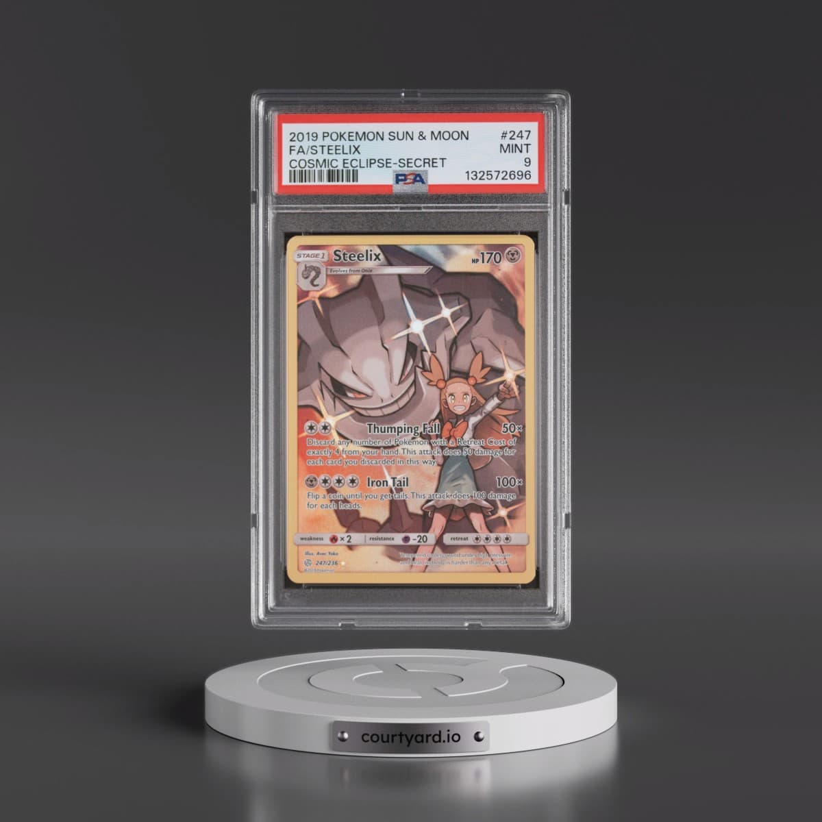 2019 Pokémon Sun & Moon Cosmic Eclipse #247 Steelix - Full Art Secret (PSA 9 MINT)