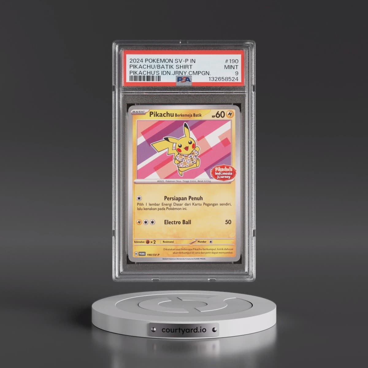 2024 Pokémon SV-P Promo #190 Pikachu in Batik Shirt - Pikachu's Indonesia Journey Campaign (PSA 9 MINT)