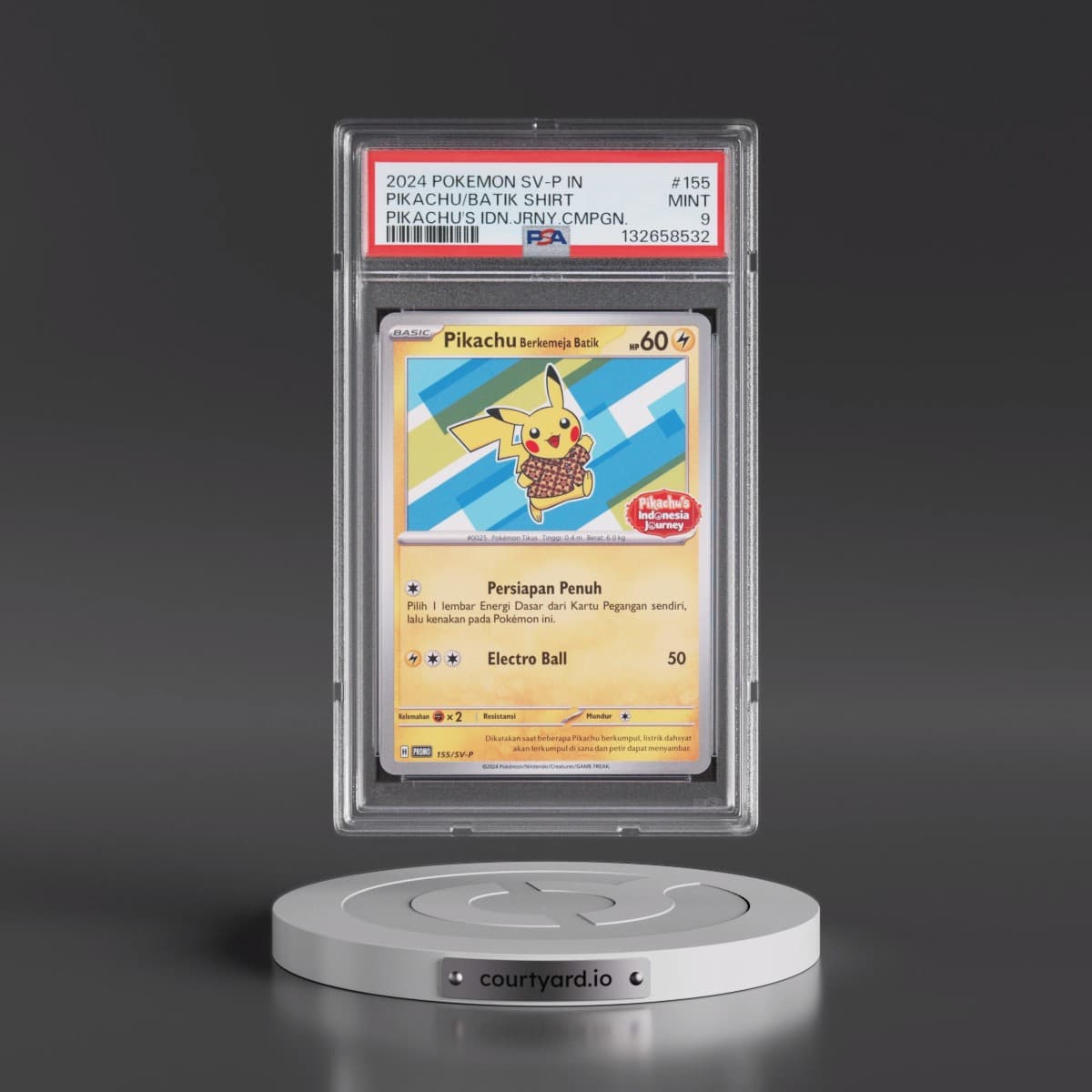 2024 Pokémon SV-P Promo #155 Pikachu in Batik Shirt - Pikachu's Indonesia Journey Campaign (PSA 9 MINT)
