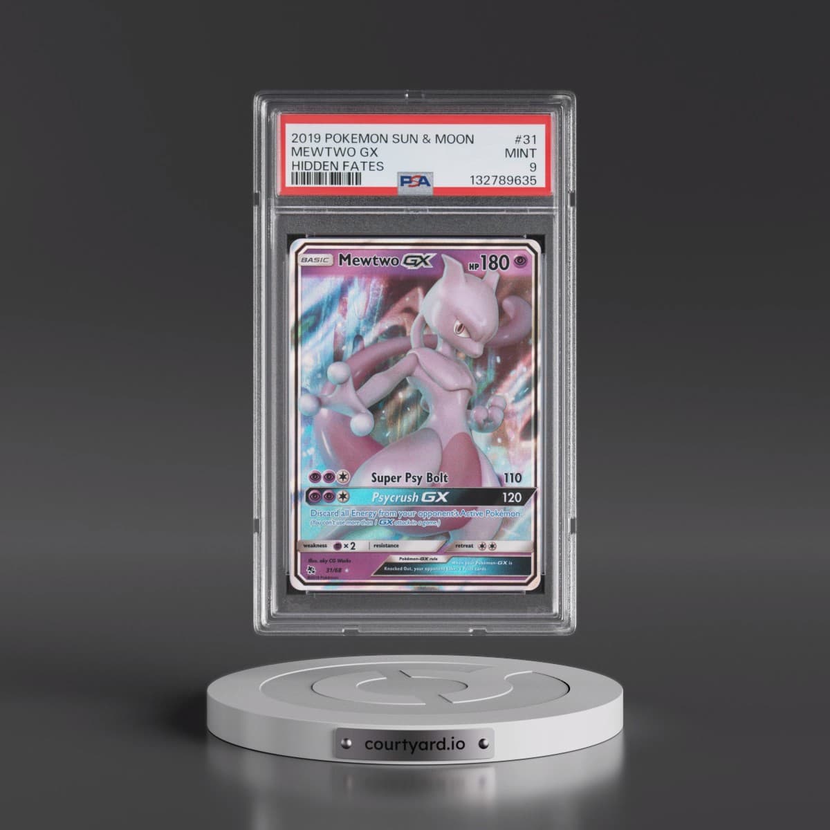 2019 Pokémon Sun & Moon Hidden Fates #31 Mewtwo GX - Holo (PSA 9 MINT)
