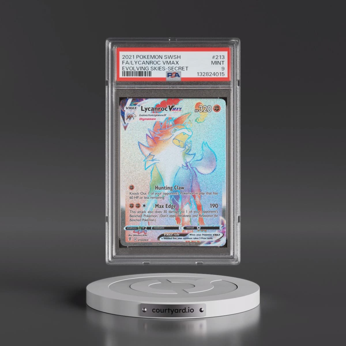 2021 Pokémon Sword & Shield Evolving Skies #213 Lycanroc Vmax - Full Art Secret (PSA 9 MINT)