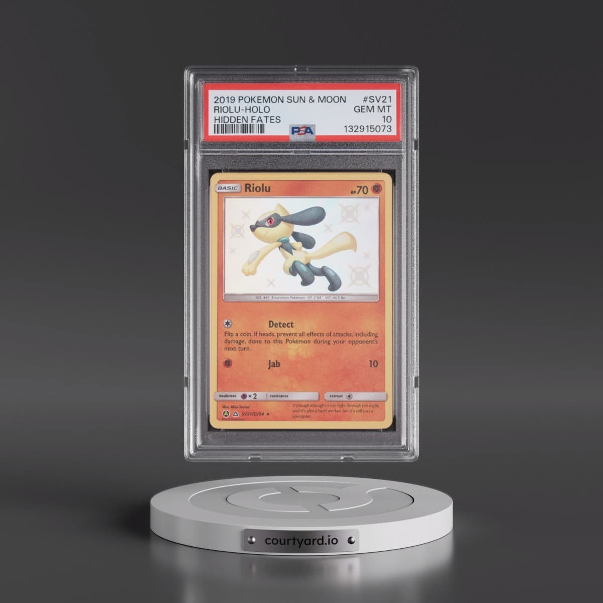 2019 Pokémon Sun & Moon Hidden Fates #SV21 Riolu - Holo (PSA 10 GEM MINT)