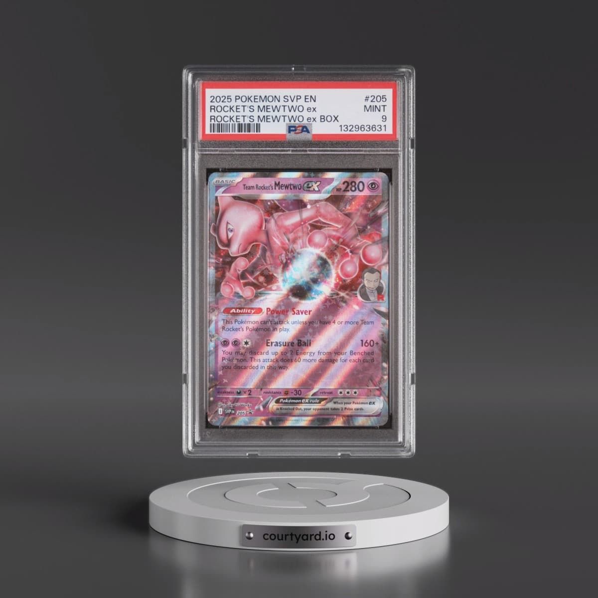 2025 Pokémon Svp EN-SV Black Star Promo #205 Team Rocket's Mewtwo EX - Holo Team Rocket's Mewtwo EX Box (PSA 9 MINT)