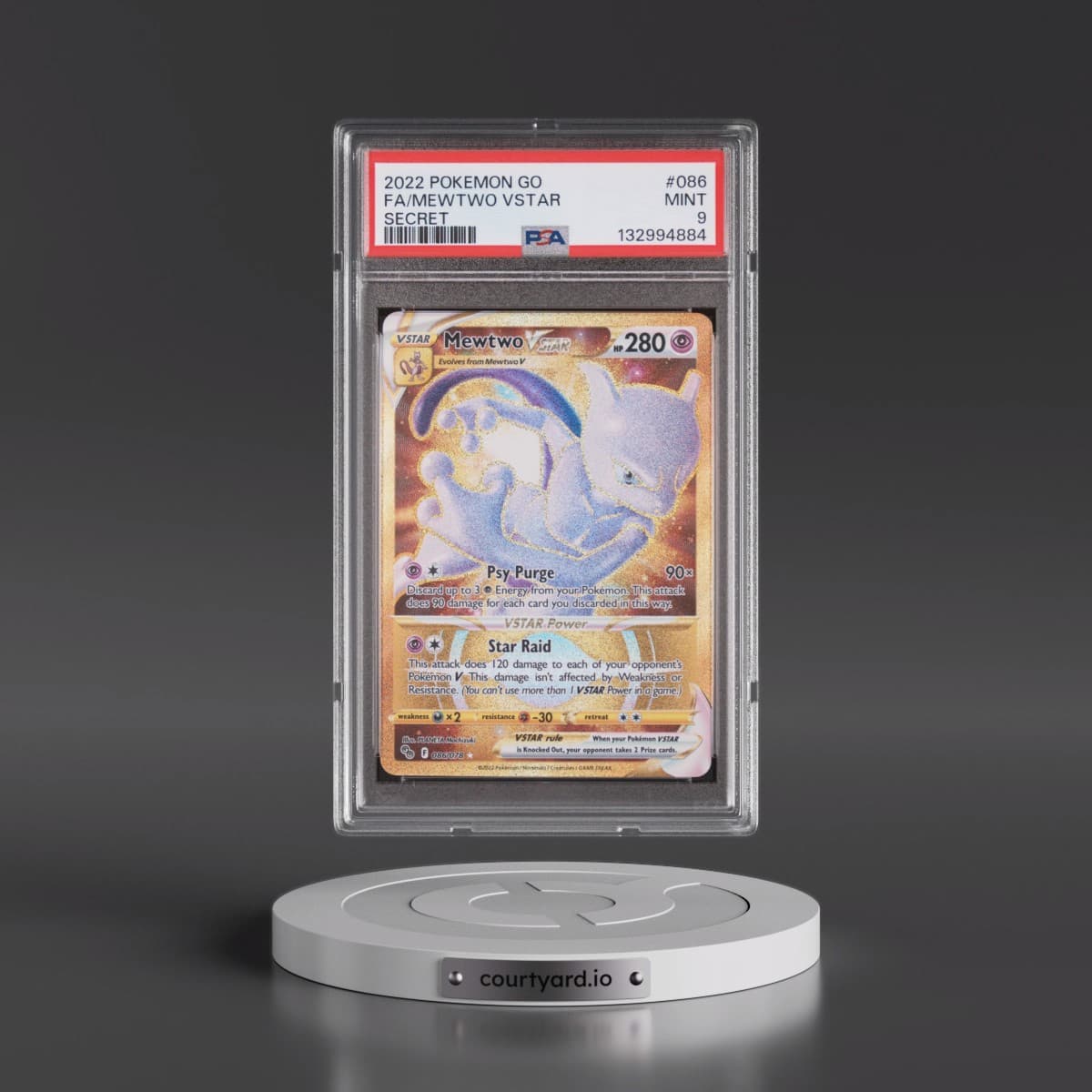 2022 Pokémon Go #086 Mewtwo Vstar - Full Art Secret (PSA 9 MINT)