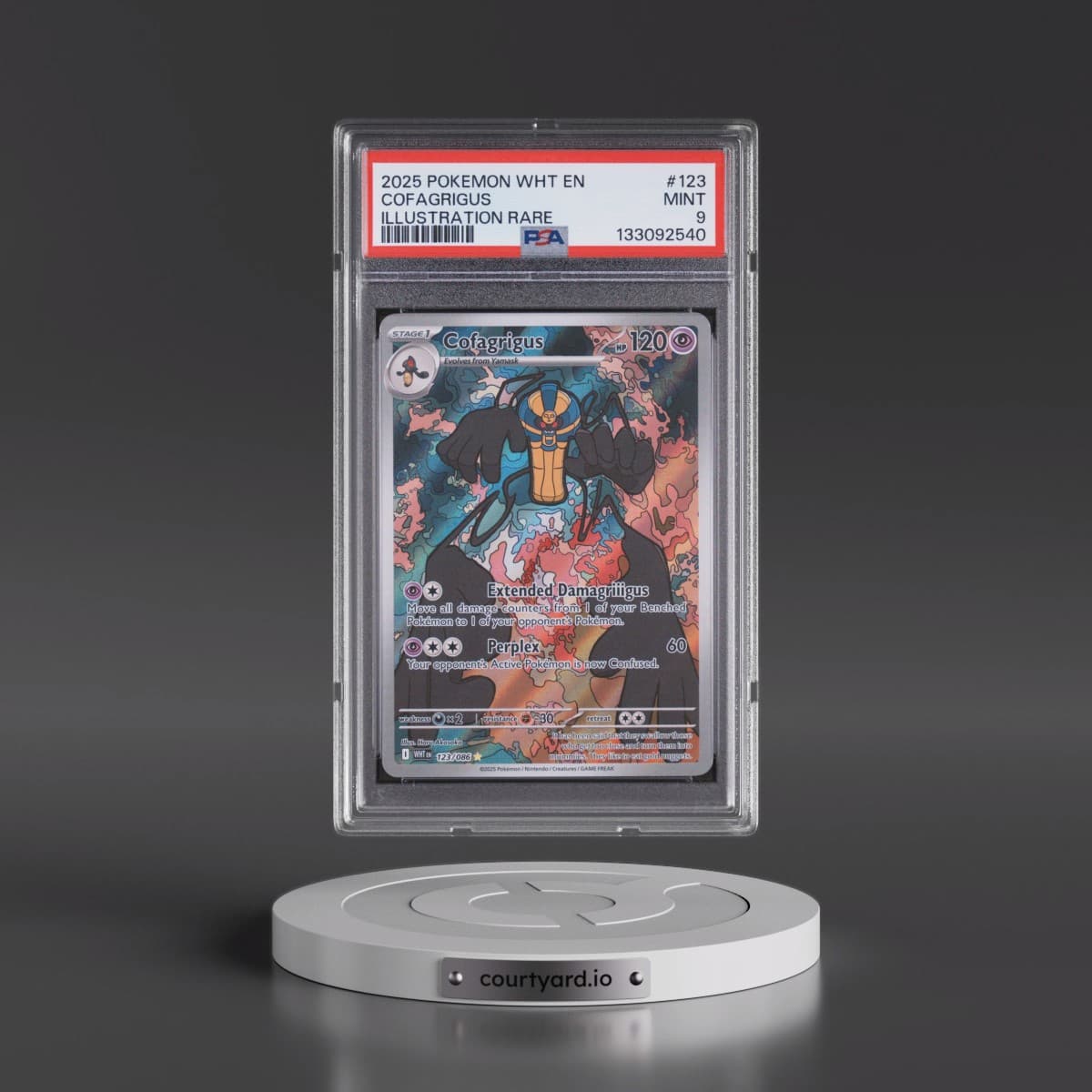 2025 Pokémon Wht EN-White Flare #123 Cofagrigus - Illustration Rare (PSA 9 MINT)