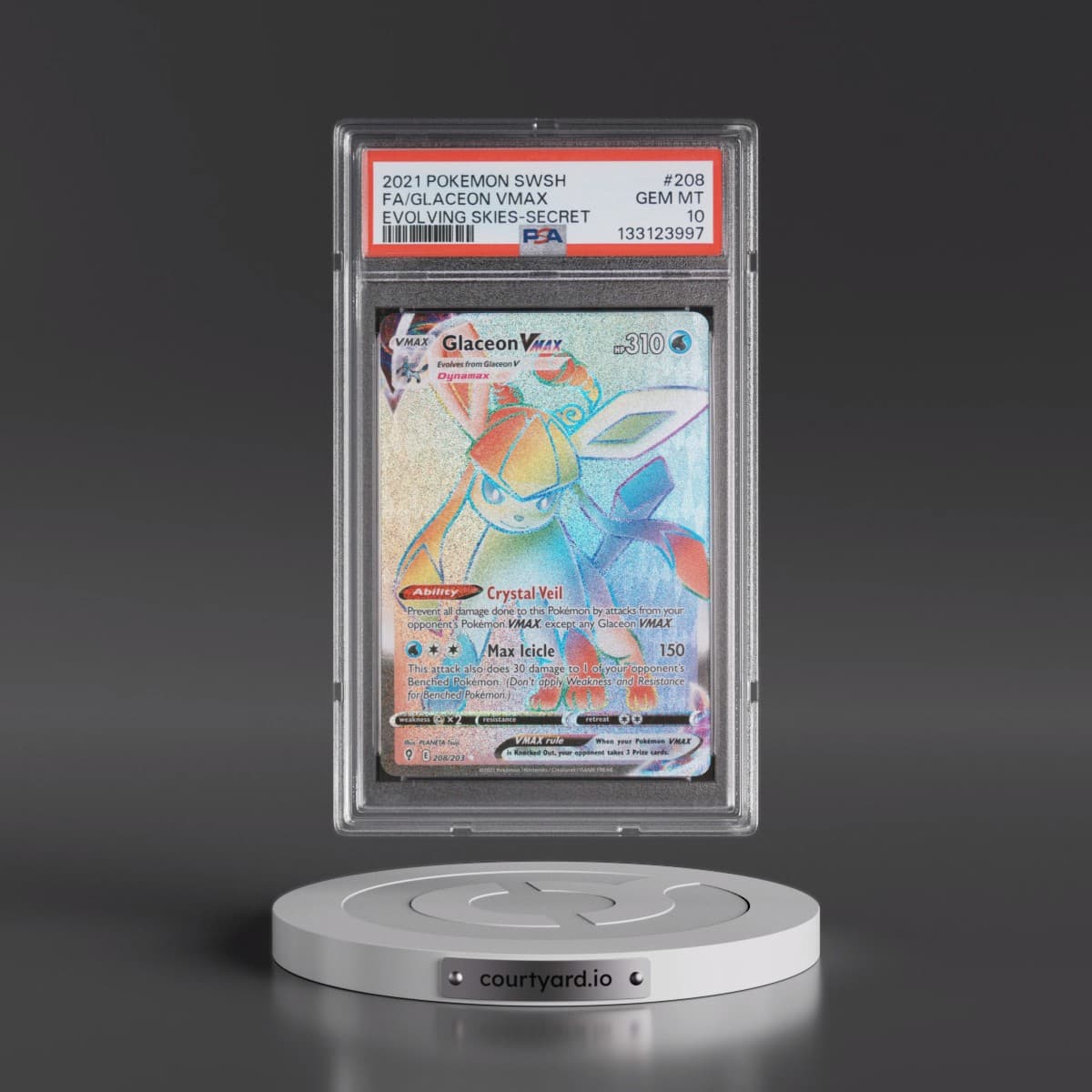 2021 Pokémon Sword & Shield Evolving Skies #208 Glaceon Vmax - Full Art Secret (PSA 10 GEM MINT)