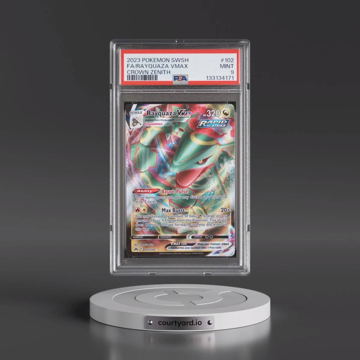 2023 Pokémon Sword and Shield Crown Zenith #102 Rayquaza Vmax - Full Art (PSA 9 MINT)