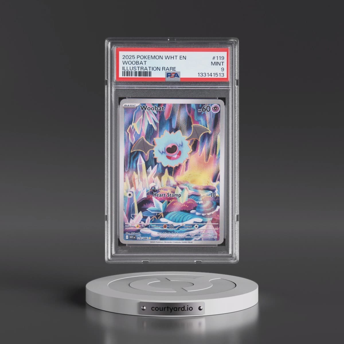 2025 Pokémon Wht EN-White Flare #119 Woobat - Illustration Rare (PSA 9 MINT)