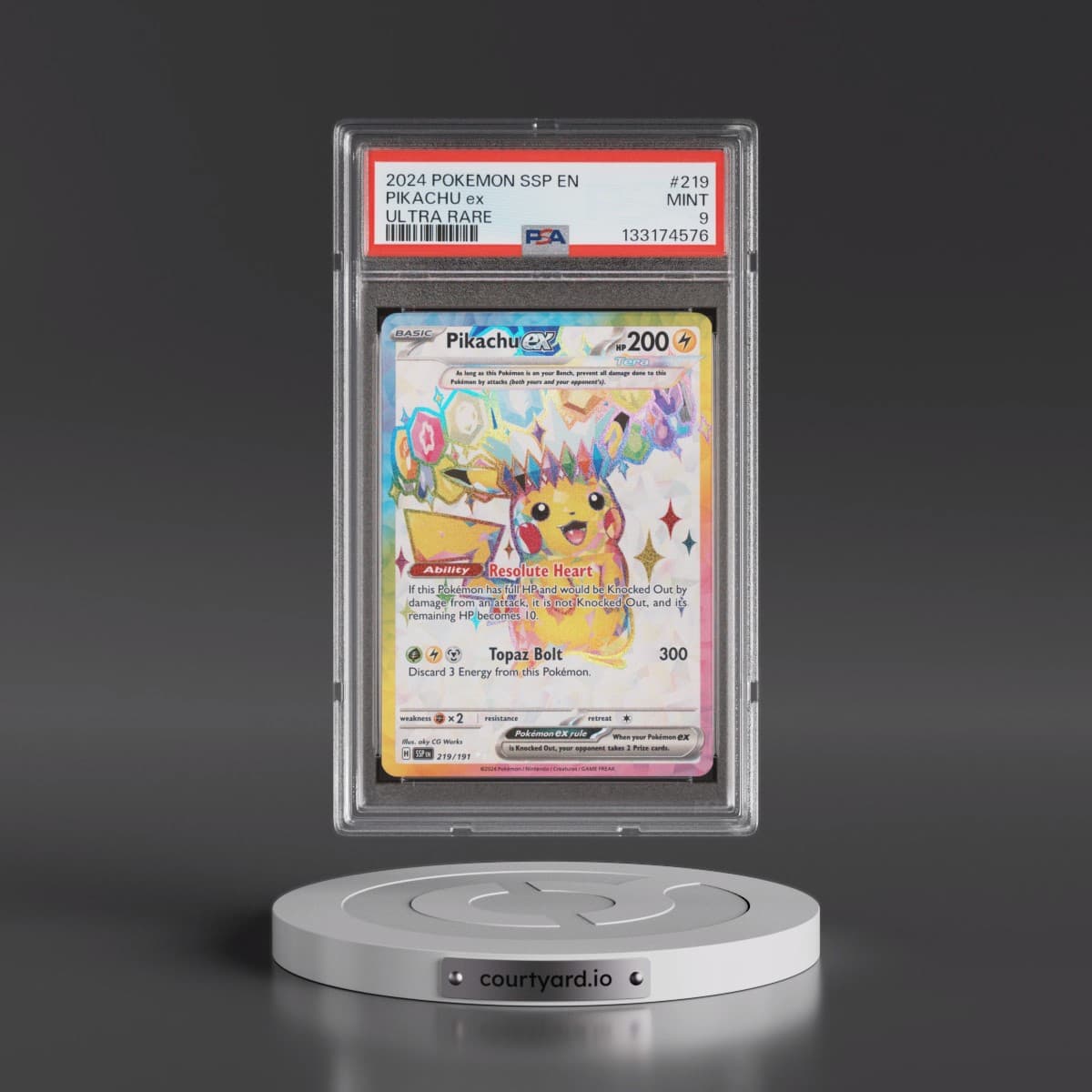 2024 Pokémon Ssp EN-Surging Sparks #219 Pikachu EX - Holo Ultra Rare (PSA 9 MINT)