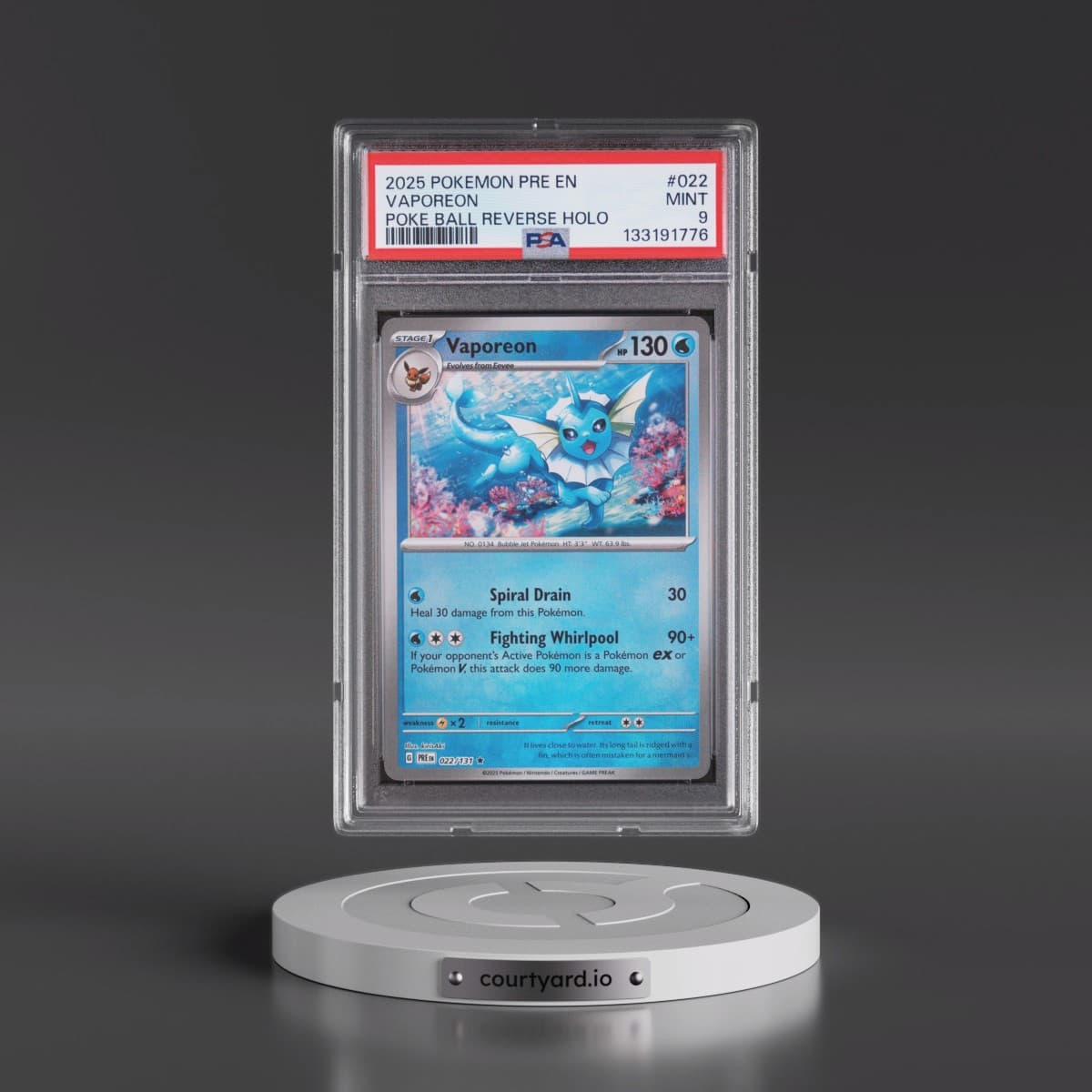 2025 Pokémon Pre EN-Prismatic Evolutions #022 Vaporeon - Reverse Holo Poke Ball (PSA 9 MINT)