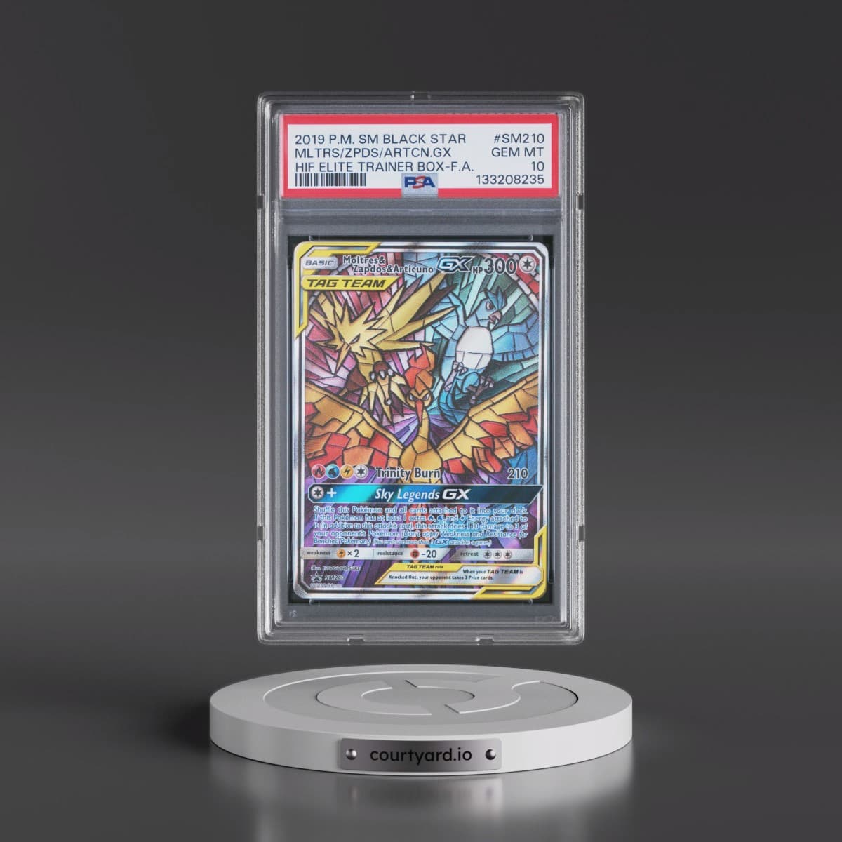 2019 Pokémon SM Black Star Promo #SM210 Moltres & Zapdos & Articuno GX - Holo Full Art Hidden Fates Elite Trainer Box (PSA 10 GEM MINT)