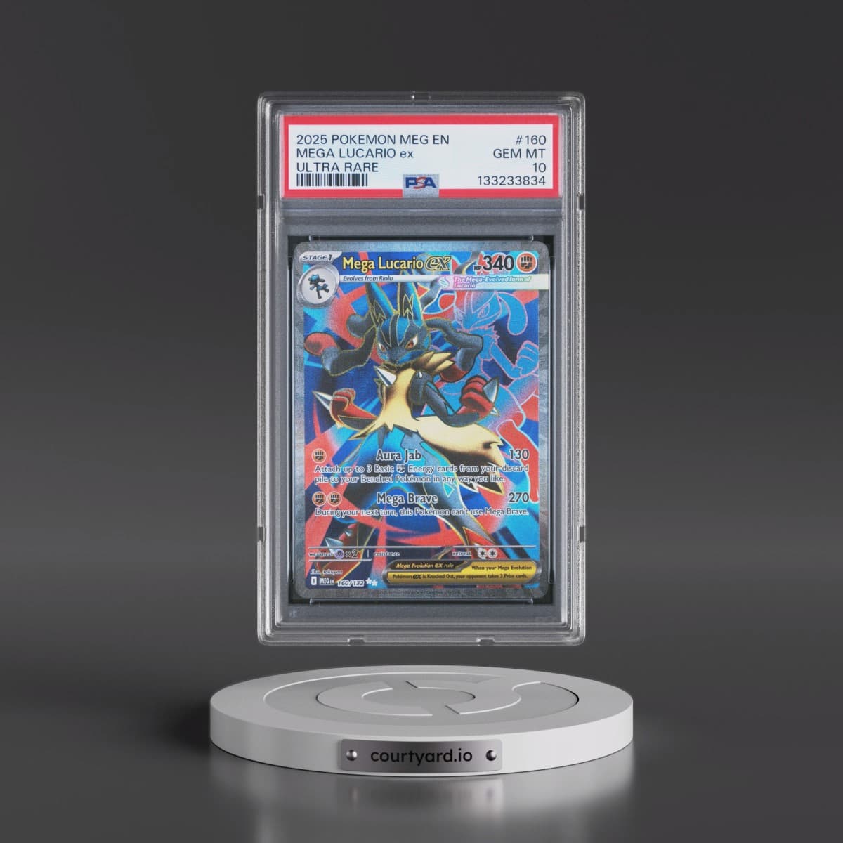 2025 Pokémon Meg EN-Mega Evolution #160 Mega Lucario EX - Holo Ultra Rare (PSA 10 GEM MINT)
