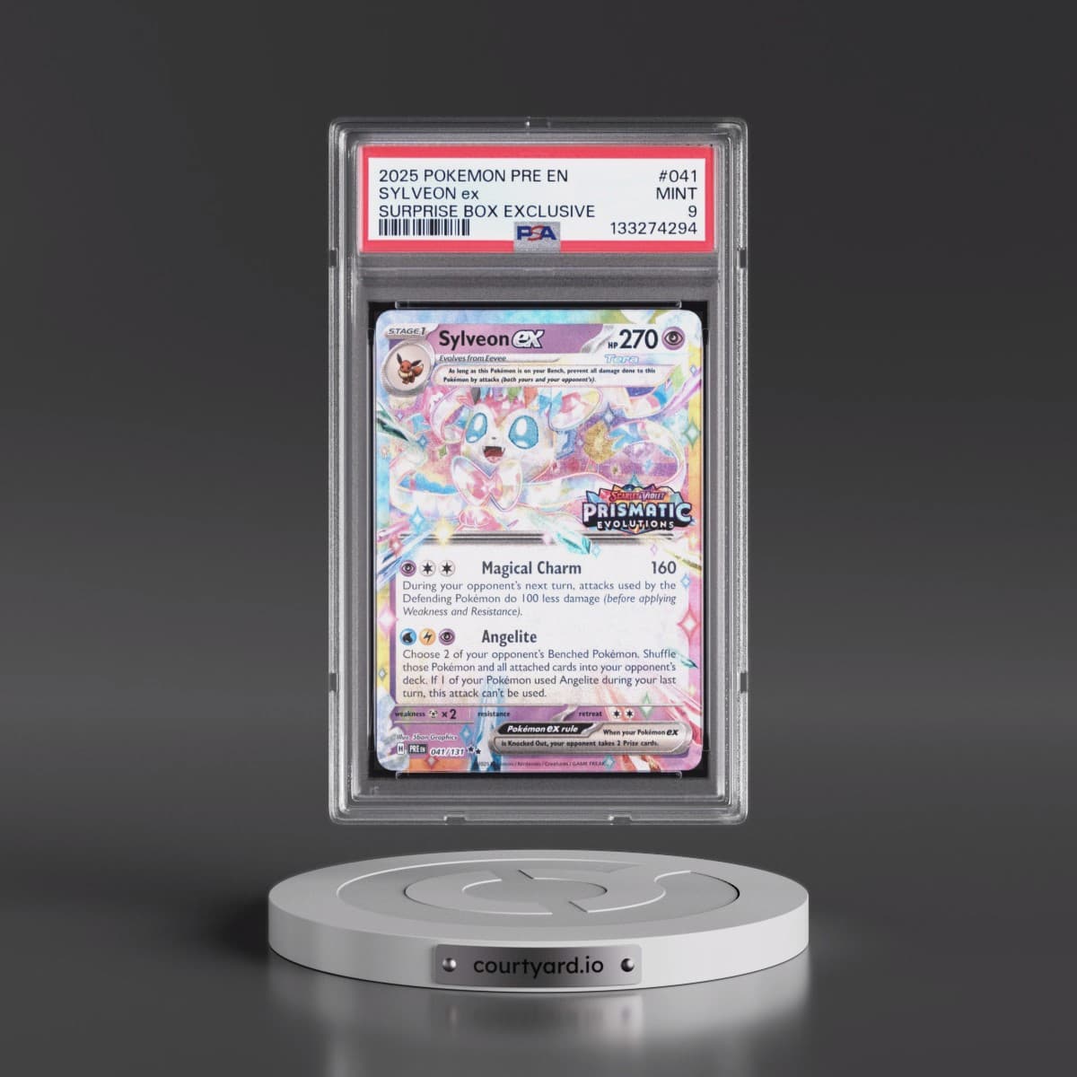 2025 Pokémon Pre EN-Prismatic Evolutions #041 Sylveon EX - Holo Surprise Box Exclusive (PSA 9 MINT)