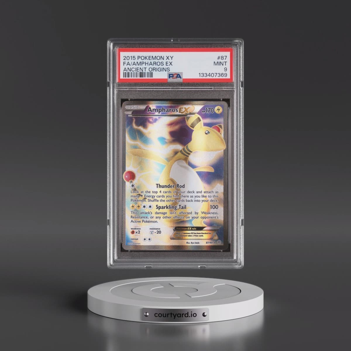 2015 Pokémon XY Ancient Origins #87 Ampharos EX - Holo Full Art (PSA 9 MINT)