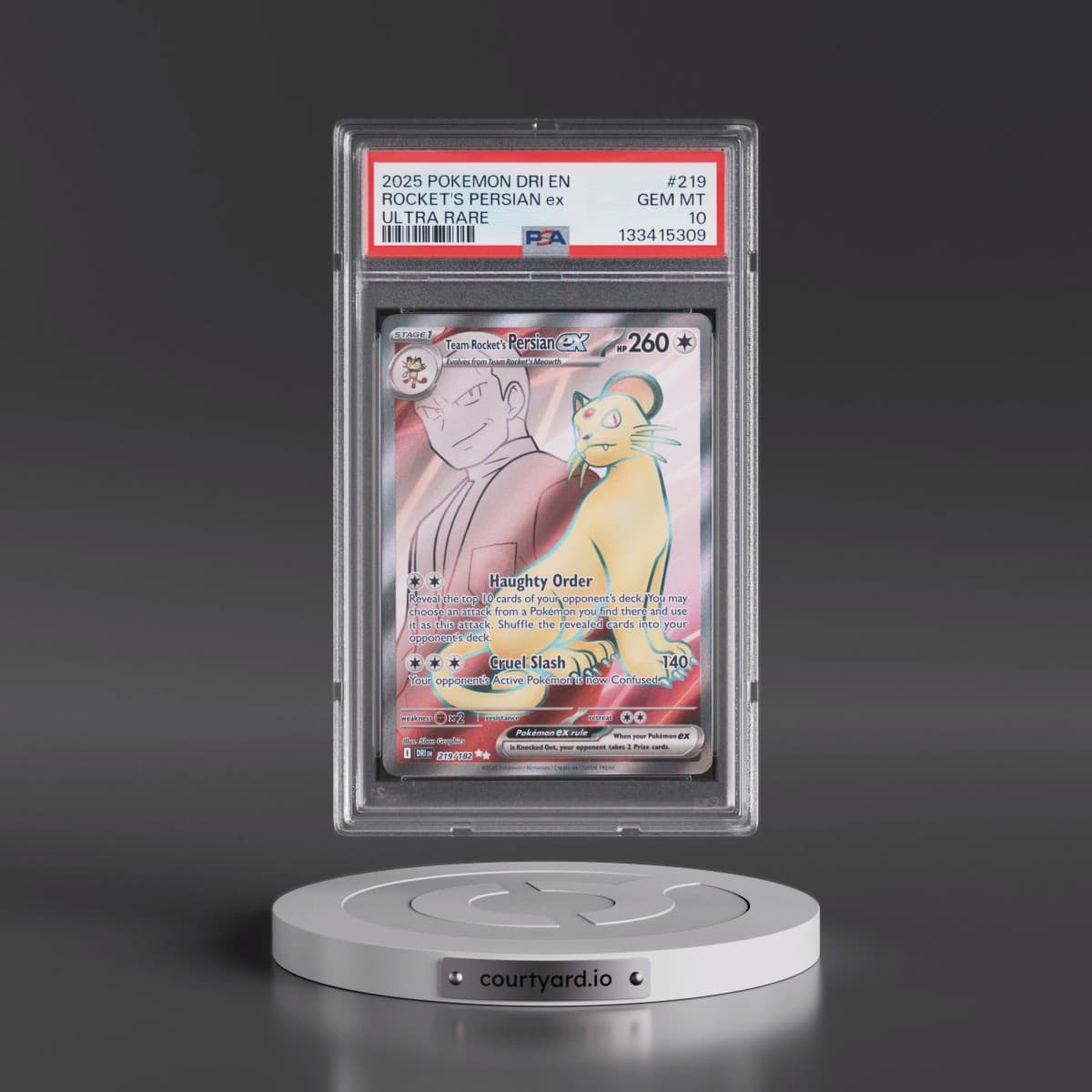 2025 Pokémon Dri EN-Destined Rivals #219 Team Rocket's Persian EX - Holo Ultra Rare (PSA 10 GEM MINT)
