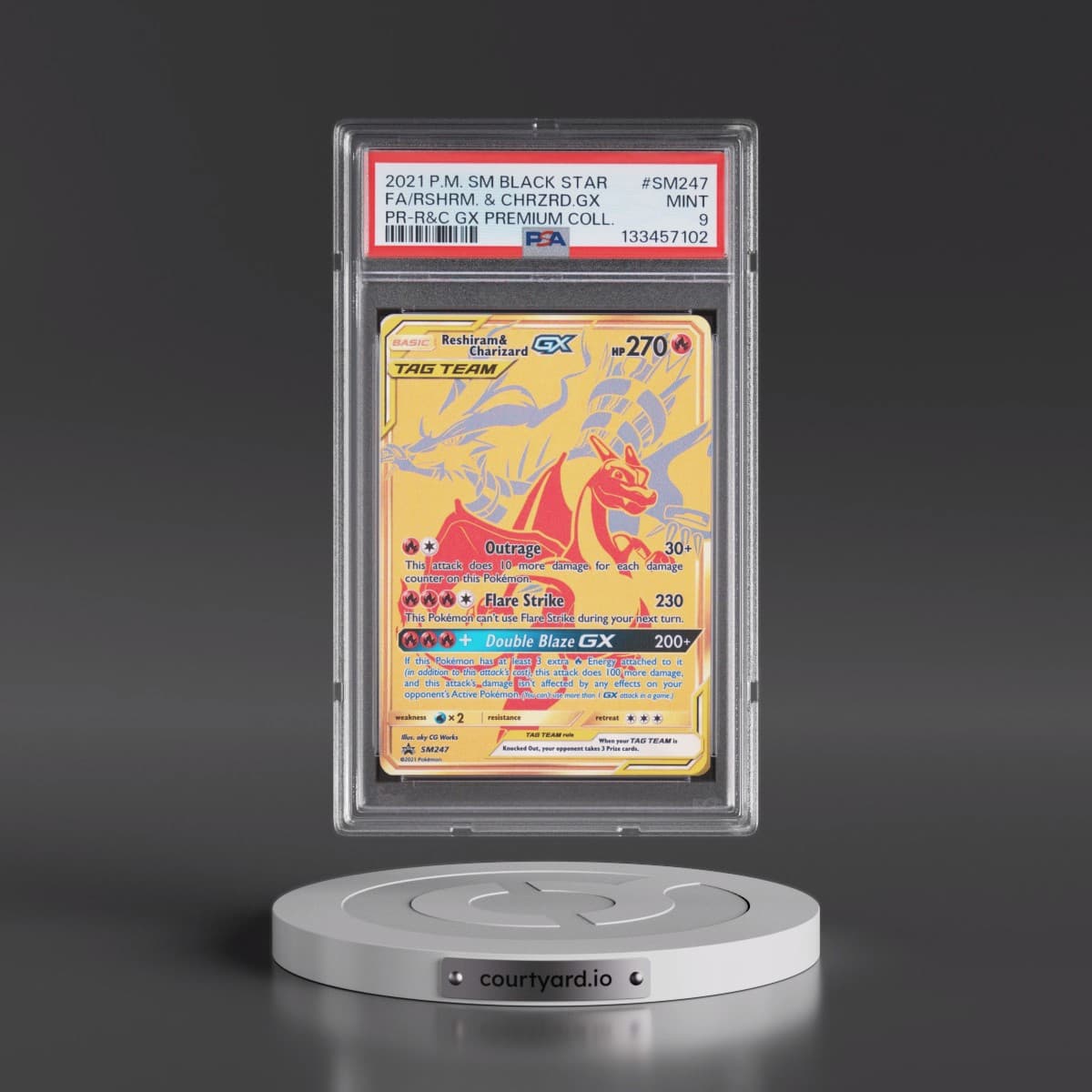 2021 Pokémon SM Black Star Promo #SM247 Reshiram & Charizard GX - Holo Full Art Reshiram & Charizard GX Premium Collection (PSA 9 MINT)