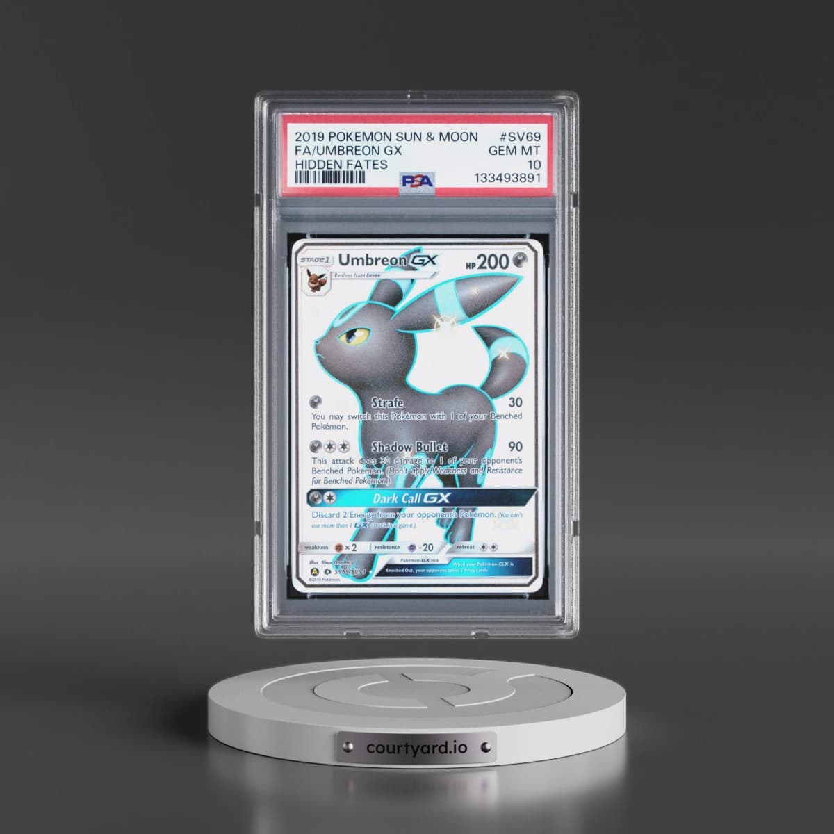 2019 Pokémon Sun & Moon Hidden Fates #SV69 Umbreon GX - Holo Full Art (PSA 10 GEM MINT)