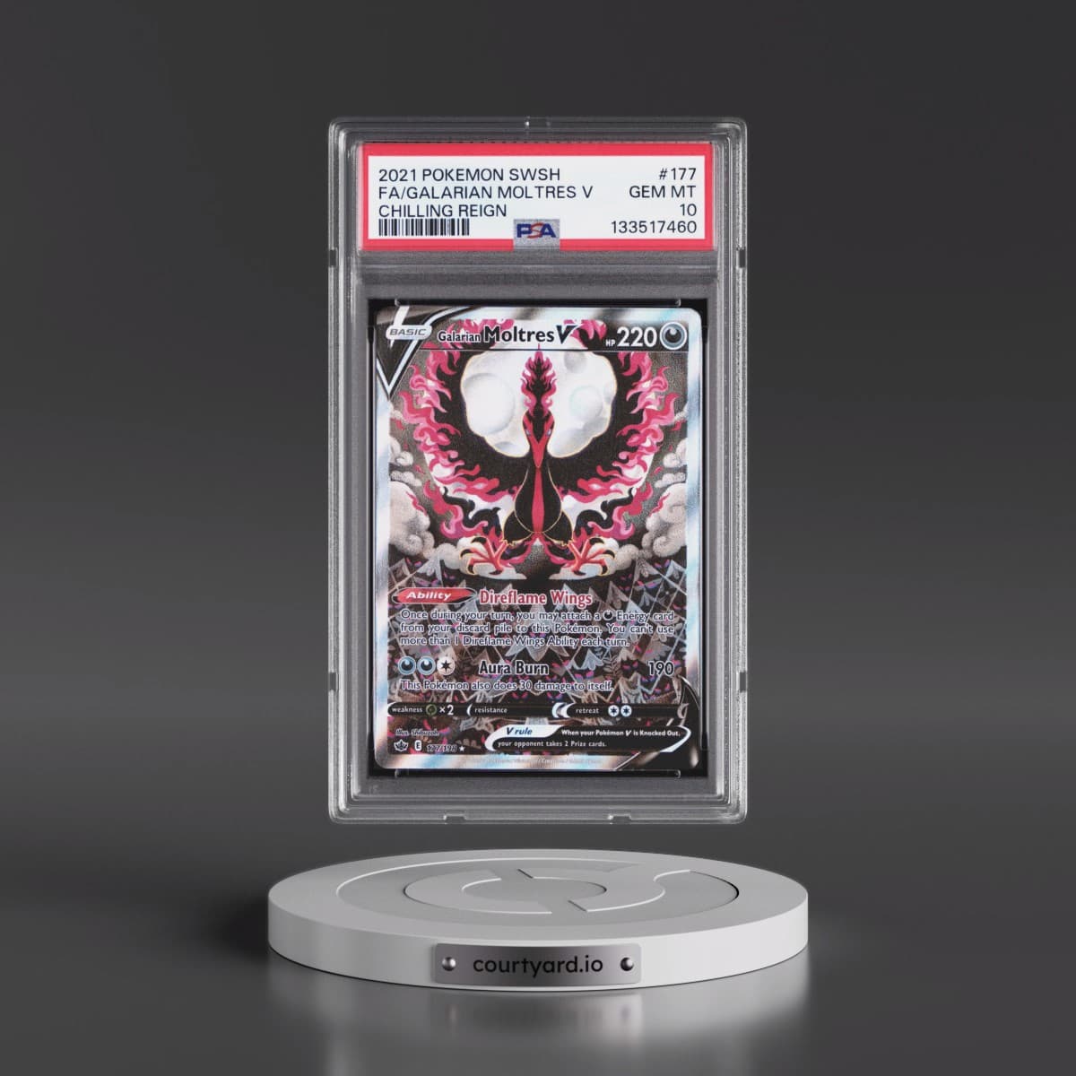 2021 Pokémon Sword & Shield Chilling Reign #177 Galarian Moltres V - Holo Full Art (PSA 10 GEM MINT)