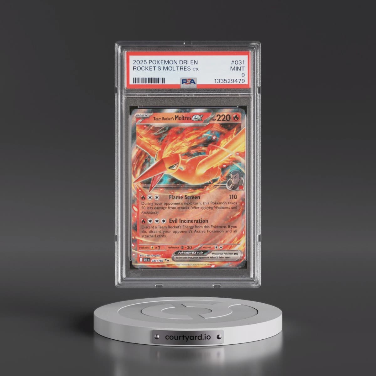 2025 Pokémon Dri EN-Destined Rivals #031 Team Rocket's Moltres EX - Holo (PSA 9 MINT)