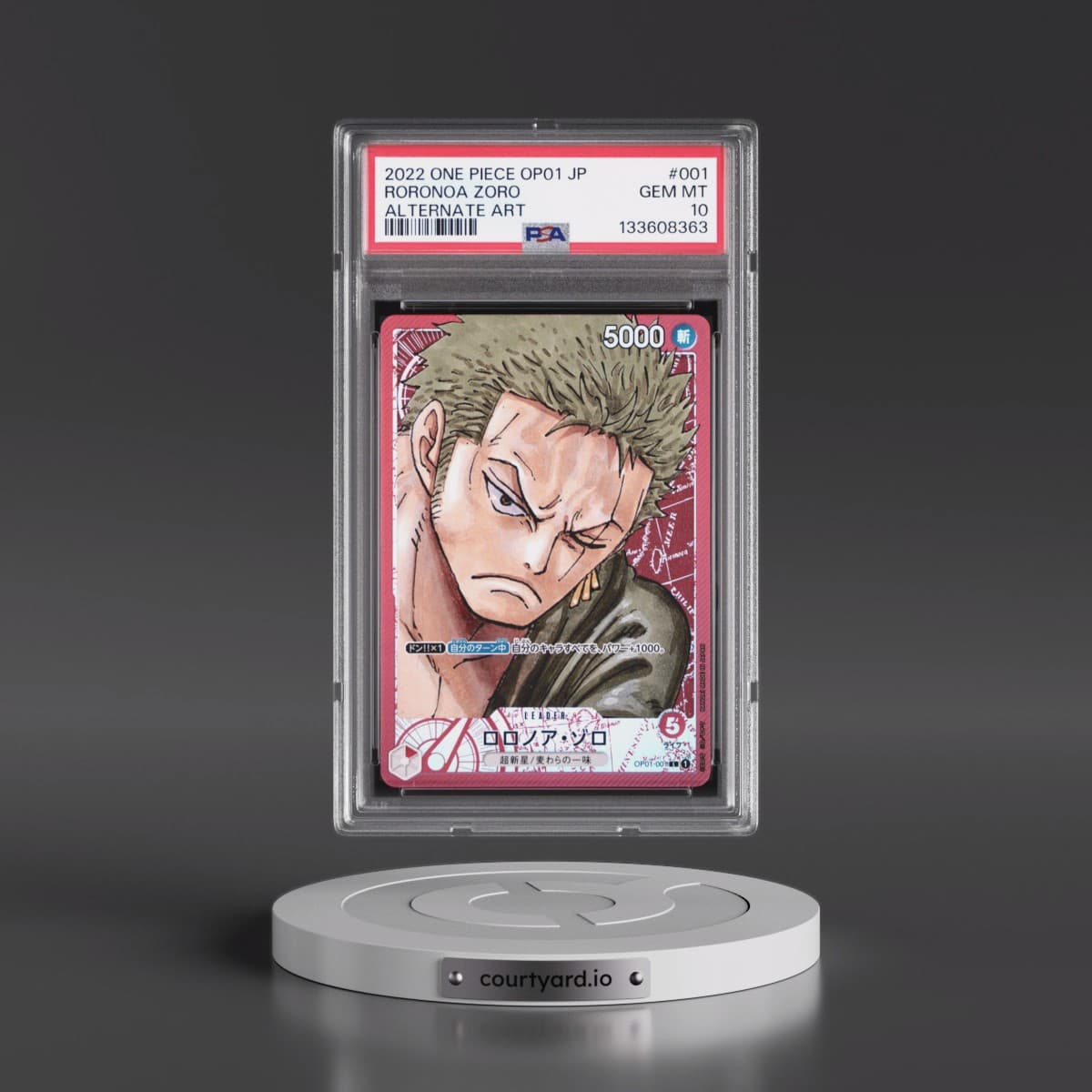 2022 One Piece Japanese OP01-Romance Dawn #001 Roronoa Zoro - Alternate Art (PSA 10 GEM MINT)