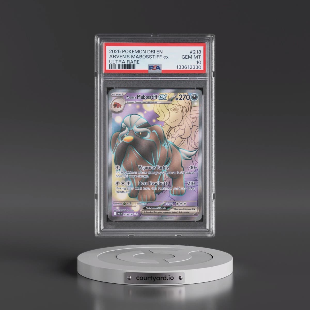2025 Pokémon Dri EN-Destined Rivals #218 Arven's Mabosstiff EX - Holo Ultra Rare (PSA 10 GEM MINT)