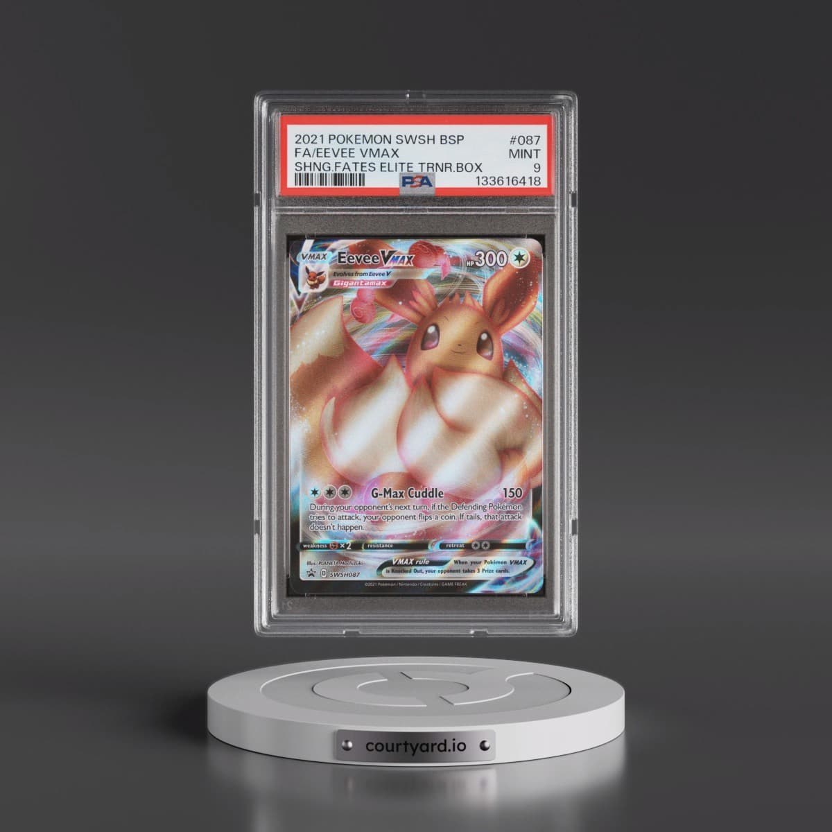2021 Pokémon Swsh Black Star Promo #087 Eevee Vmax - Full Art Shining Fates Elite Trainer Box (PSA 9 MINT)