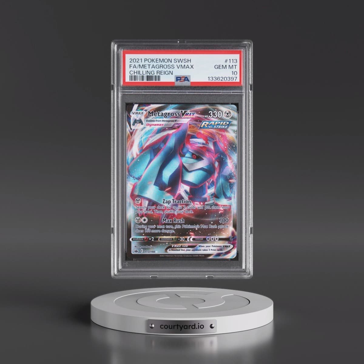 2021 Pokémon Sword & Shield Chilling Reign #113 Metagross Vmax - Full Art (PSA 10 GEM MINT)
