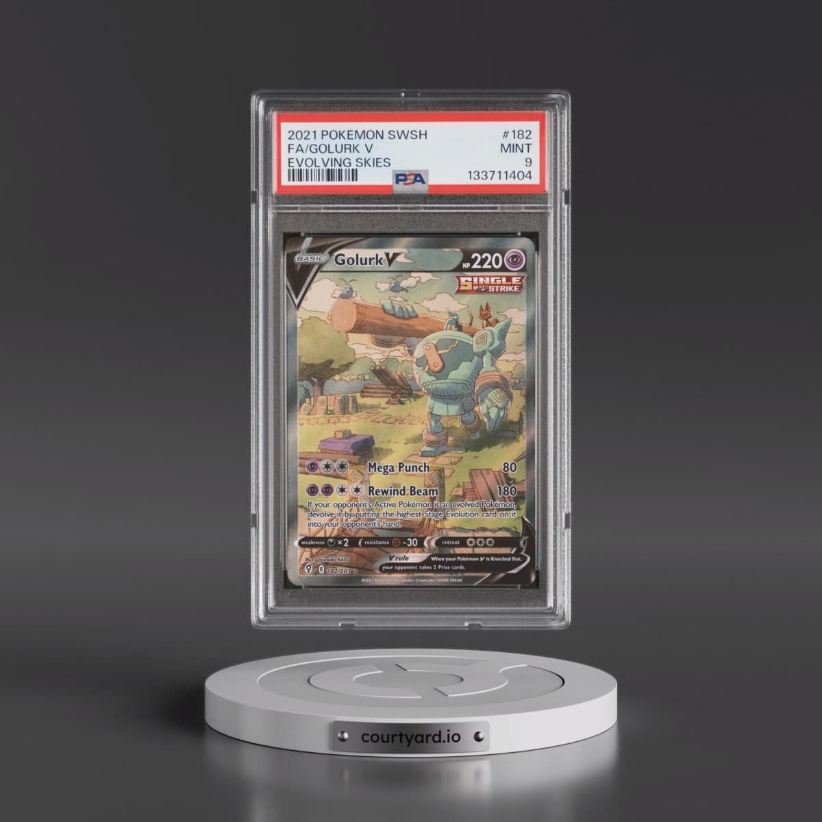 2021 Pokémon Sword & Shield Evolving Skies #182 Golurk V - Holo Full Art (PSA 9 MINT)
