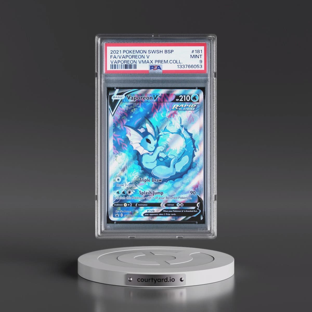 2021 Pokémon Swsh Black Star Promo #181 Vaporeon V - Holo Full Art Vaporeon Vmax Premium Collection (PSA 9 MINT)