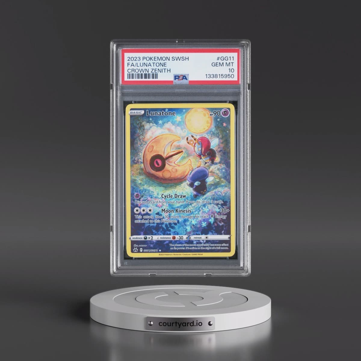 2023 Pokémon Sword and Shield Crown Zenith #GG11 Lunatone - Full Art (PSA 10 GEM MINT)