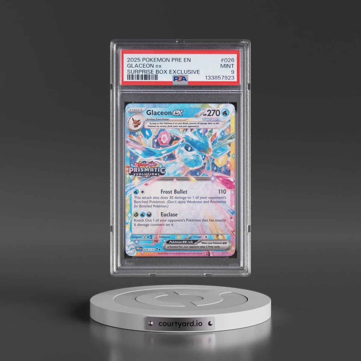 2025 Pokémon Pre EN-Prismatic Evolutions #026 Glaceon EX - Holo Surprise Box Exclusive (PSA 9 MINT)