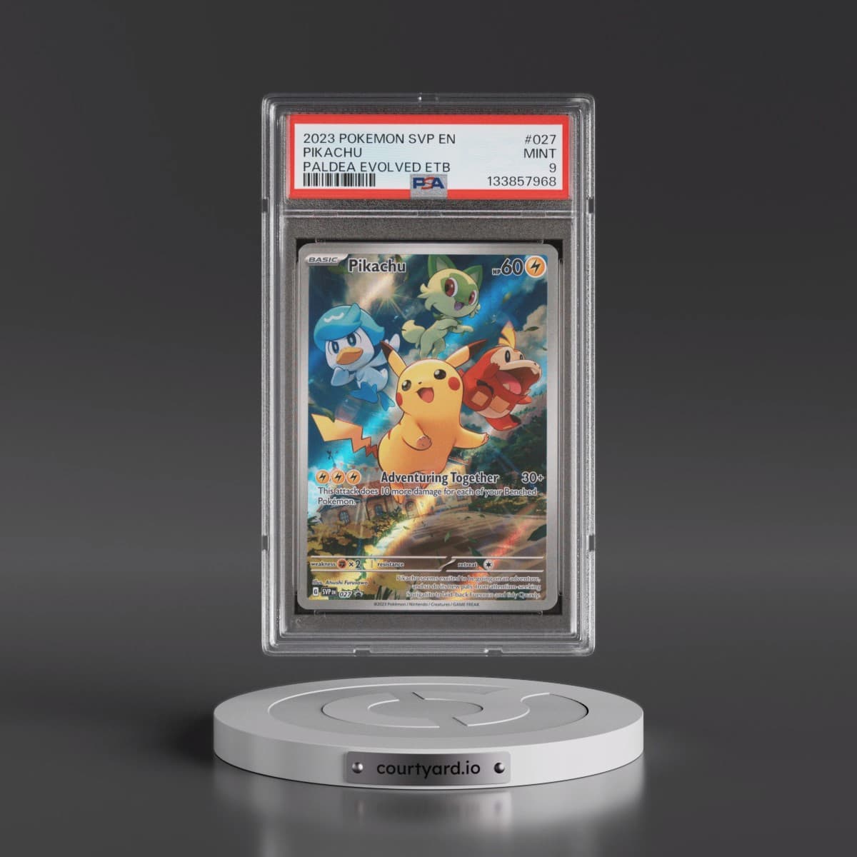 2023 Pokémon Svp EN-SV Black Star Promo #027 Pikachu - Paldea Evolved Elite Trainer Box (PSA 9 MINT)