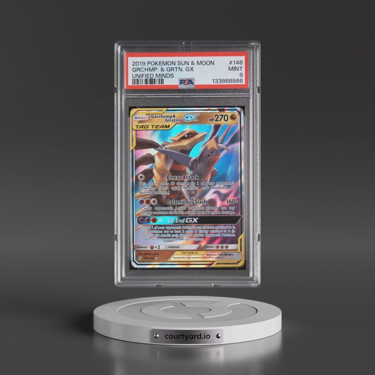 2019 Pokémon Sun & Moon Unified Minds #146 Garchomp & Giratina GX - Holo (PSA 9 MINT)