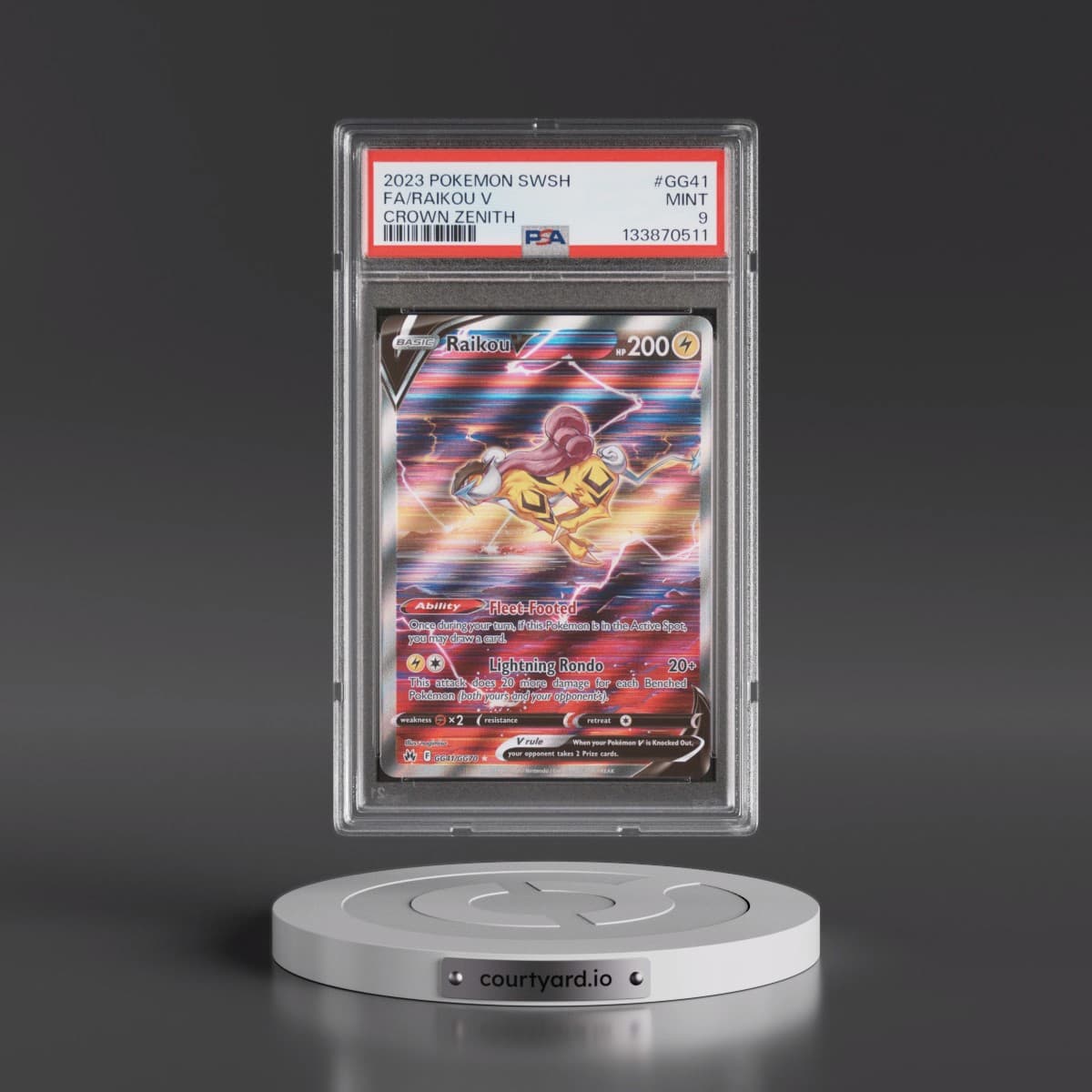 2023 Pokémon Sword and Shield Crown Zenith #GG41 Raikou V - Holo Full Art (PSA 9 MINT)