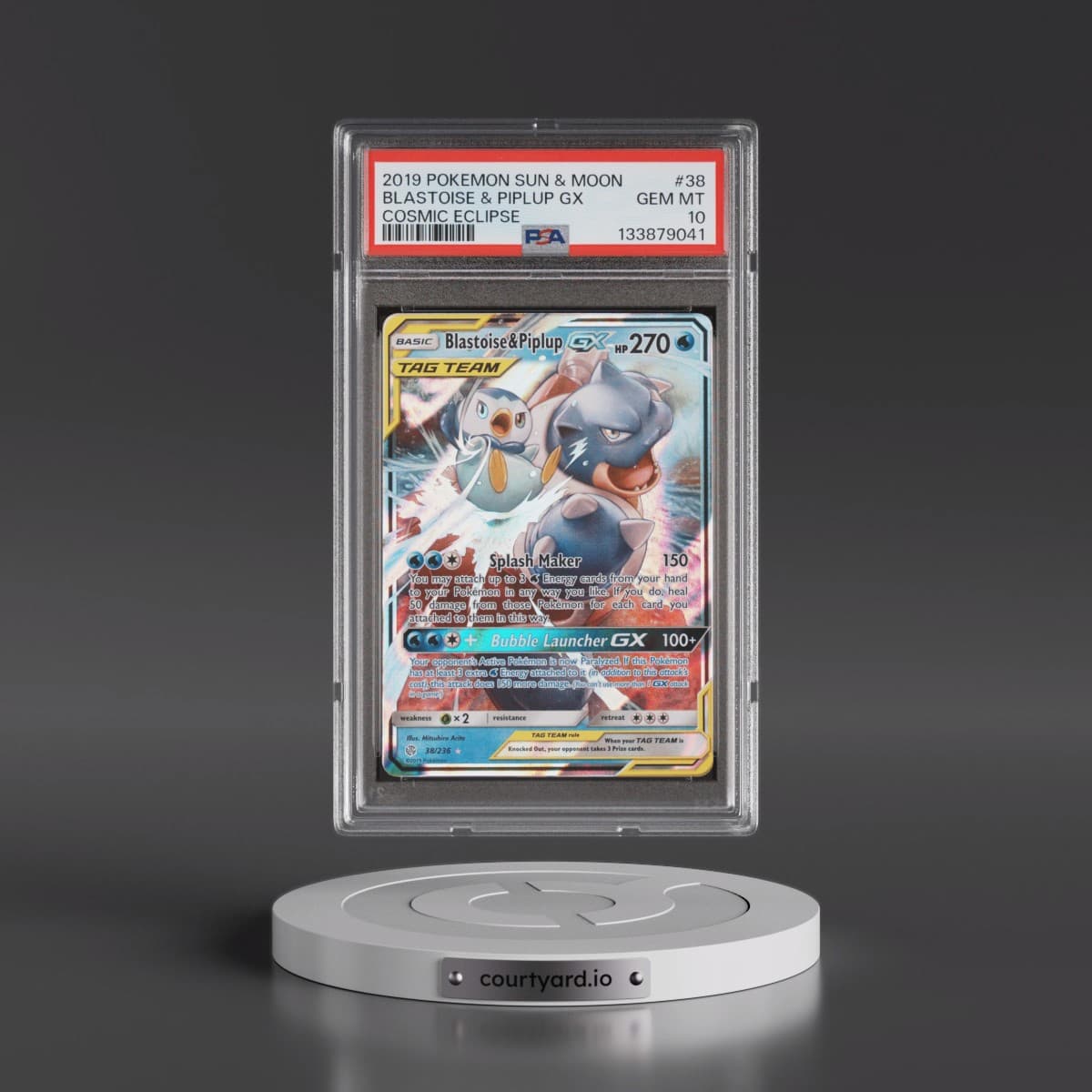 2019 Pokémon Sun & Moon Cosmic Eclipse #38 Blastoise & Piplup GX - Holo (PSA 10 GEM MINT)