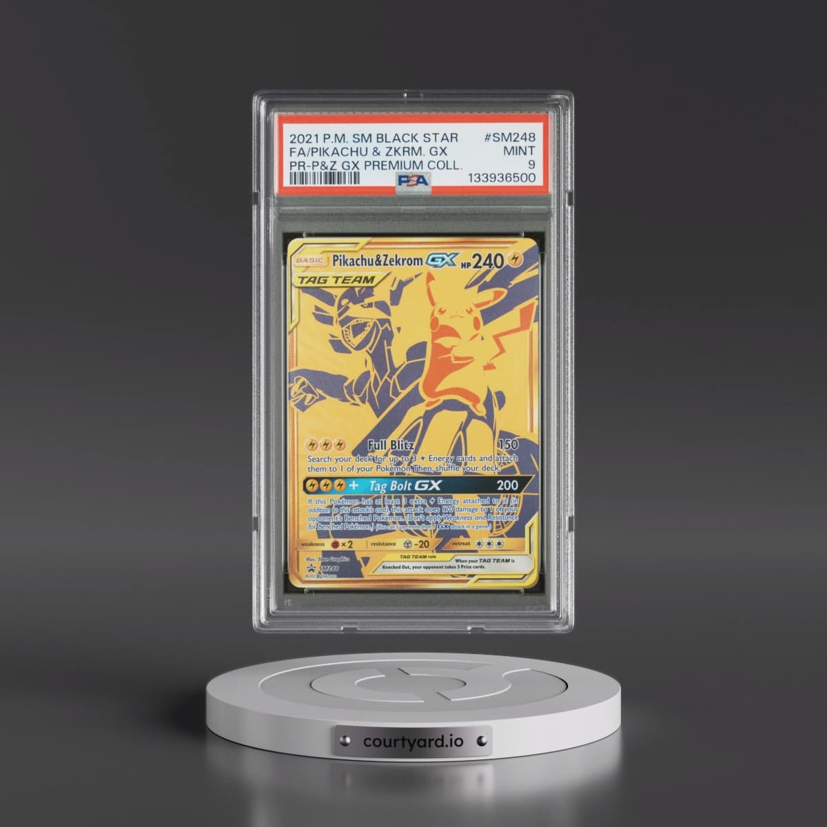 2021 Pokémon SM Black Star Promo #SM248 Pikachu & Zekrom GX - Holo Full Art Pikachu & Zekrom GX Premium Collection (PSA 9 MINT)