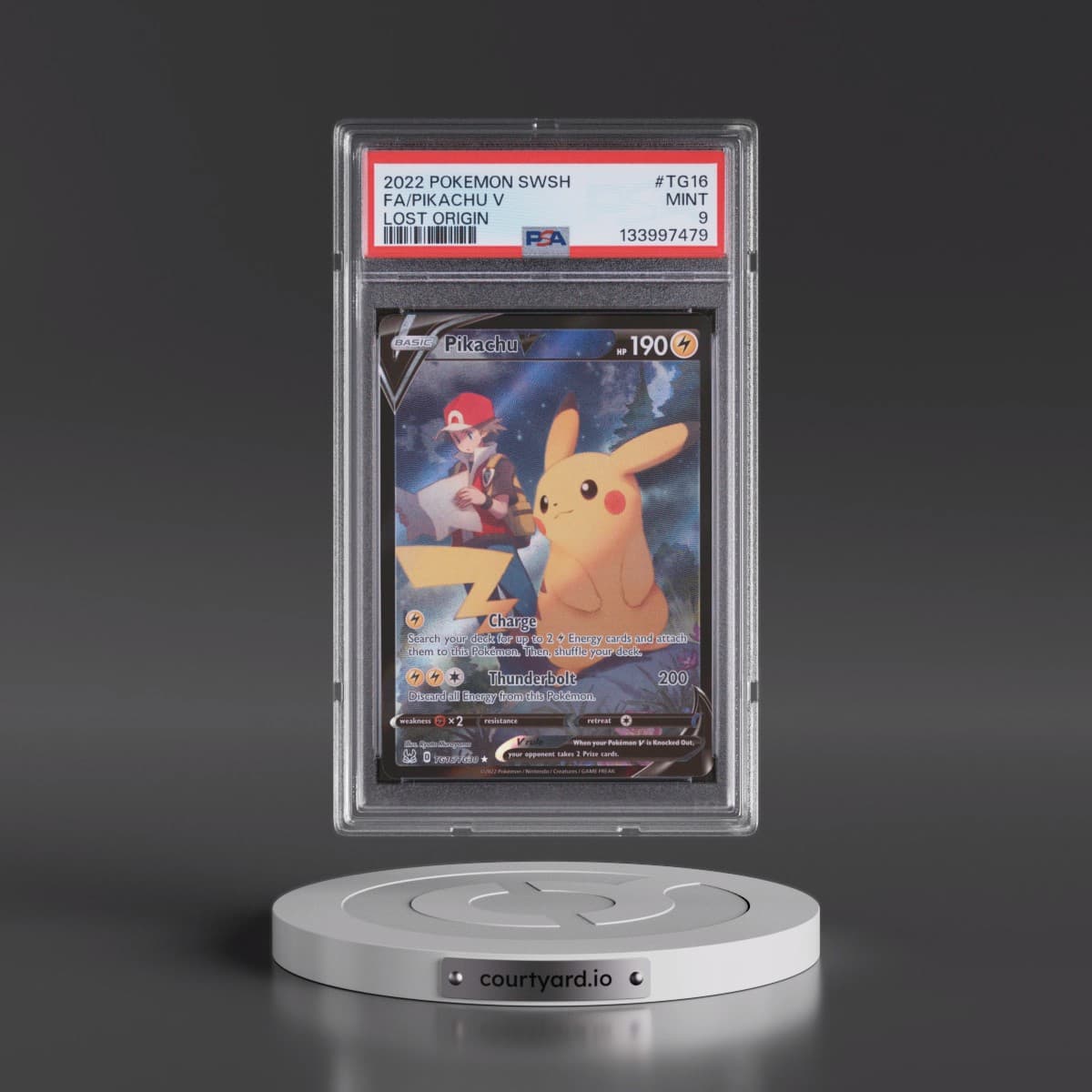 2022 Pokémon Sword & Shield Lost Origin #TG16 Pikachu V - Holo Full Art (PSA 9 MINT)